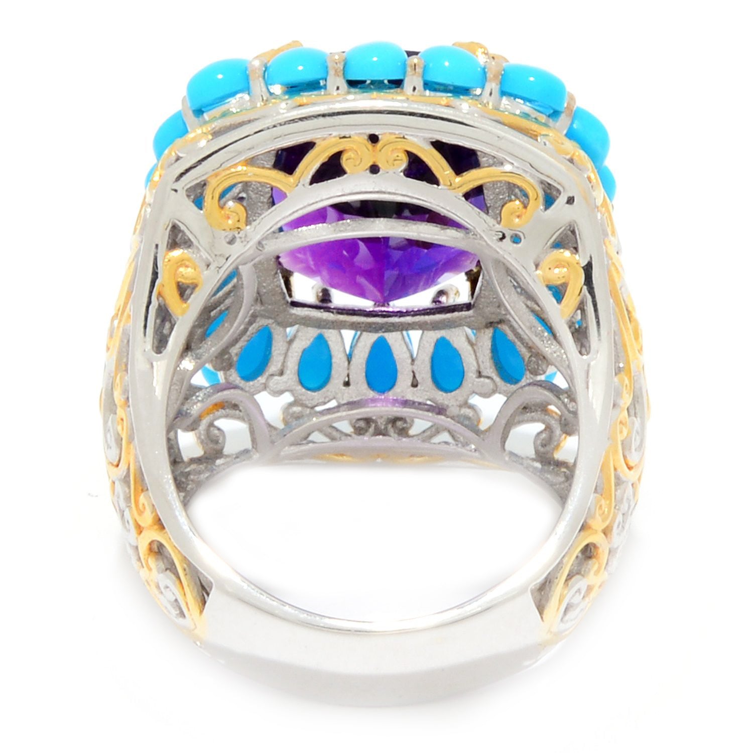 Gems en Vogue 9.72ctw Namibian Amethyst & Sleeping Beauty Turquoise Halo Ring