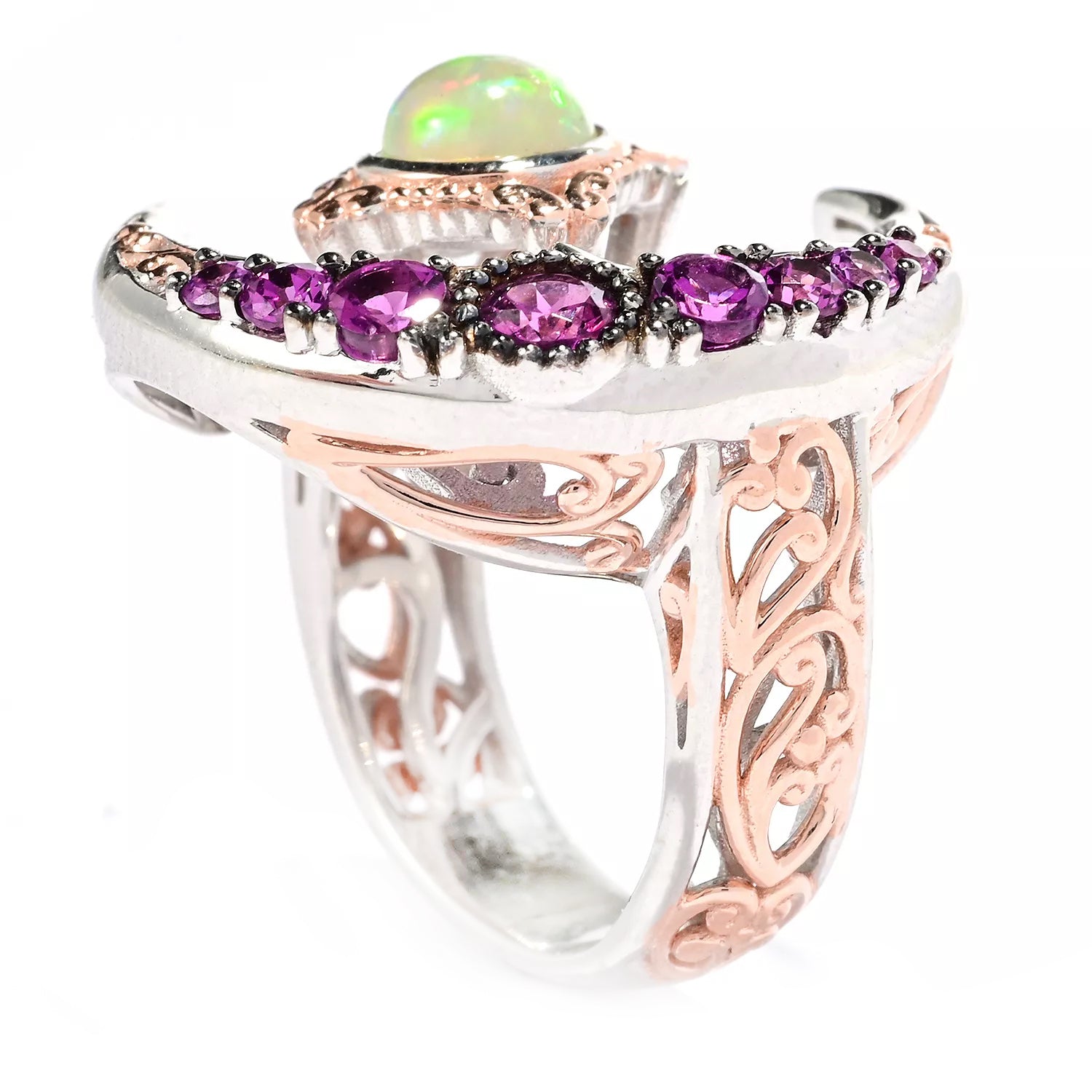 Gems en Vogue 0.73ctw Ethiopian Opal & Color Change Purple Garnet Moon Ring