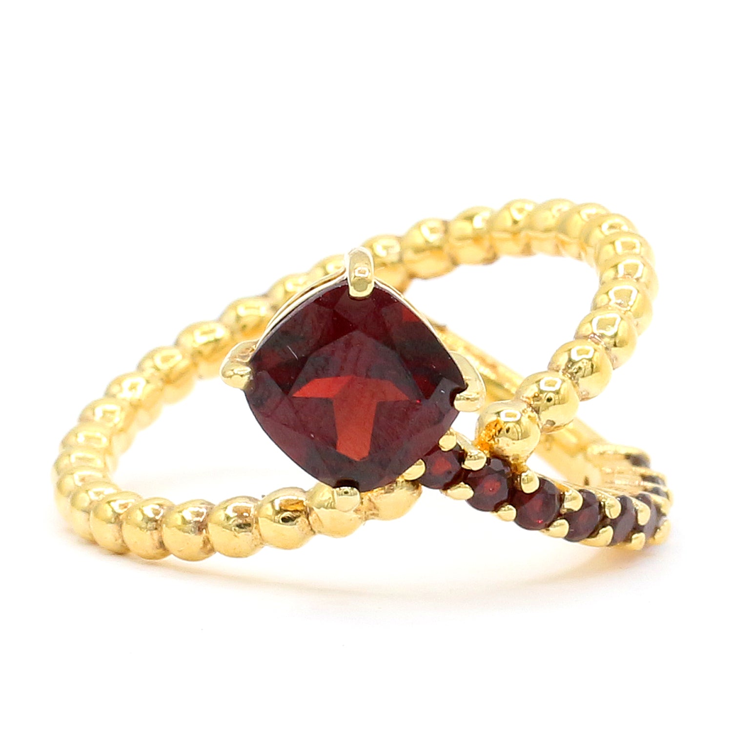 Hall of Jewels 1.81ctw Garnet Beaded Band Crossover Ring