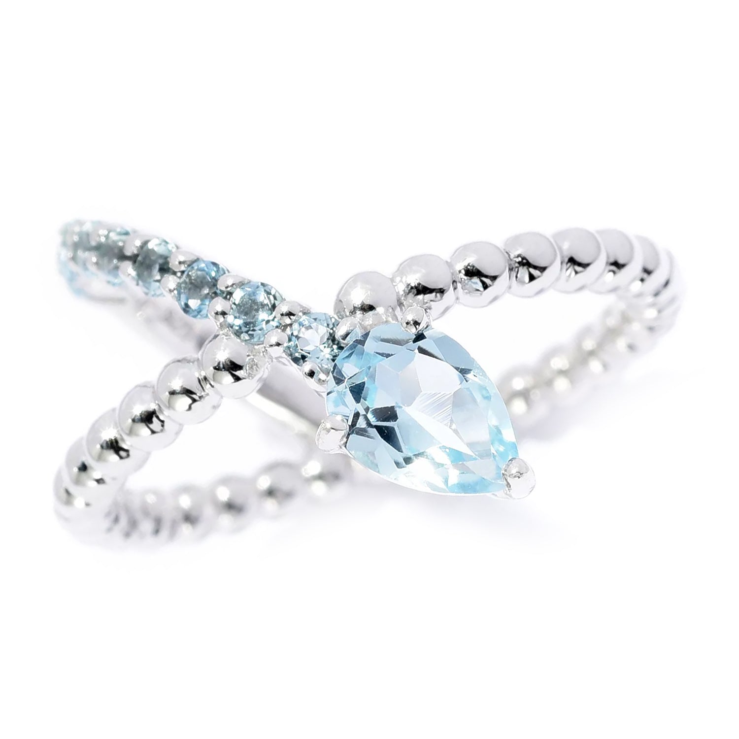 Hall of Jewels 1.31ctw Blue Topaz Beaded Band Crossover Ring