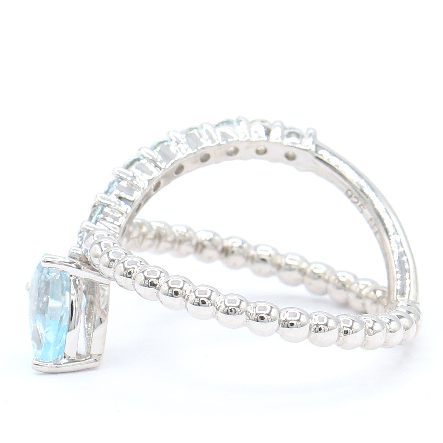 Hall of Jewels 1.31ctw Blue Topaz Beaded Band Crossover Ring