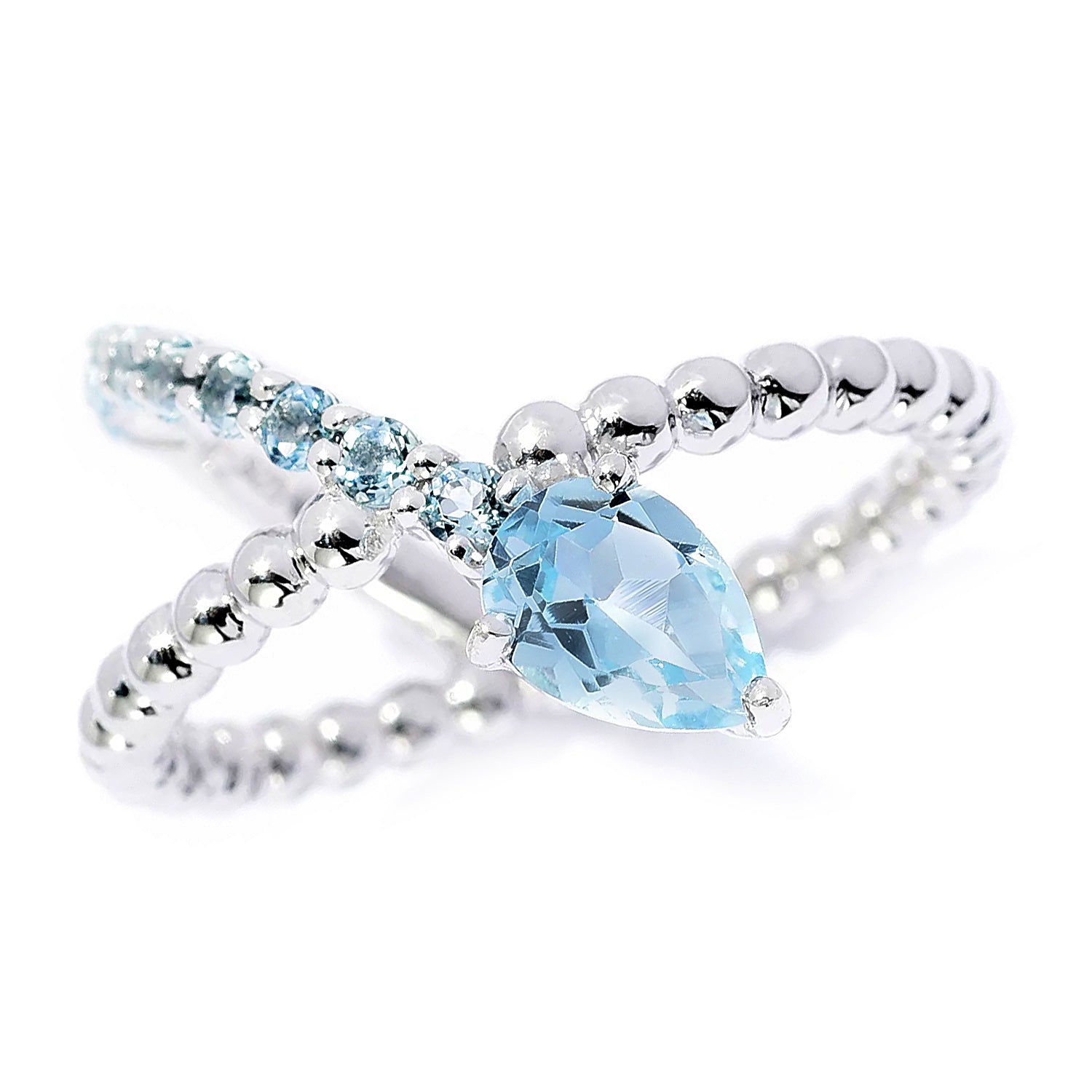 Hall of Jewels 1.31ctw Blue Topaz Beaded Band Crossover Ring