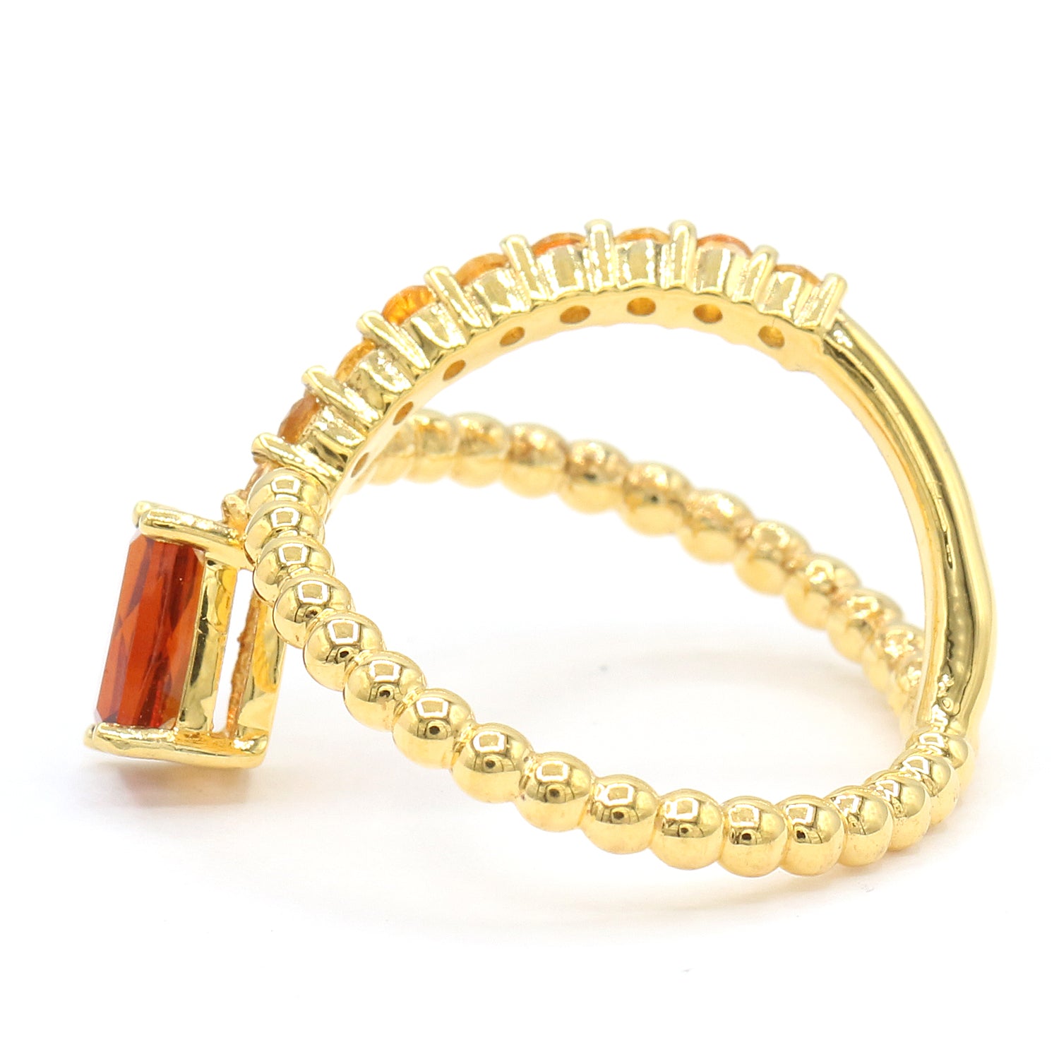 Hall of Jewels 1.04ctw Madeira Citrine & Yellow Citrine Beaded Band Crossover Ring