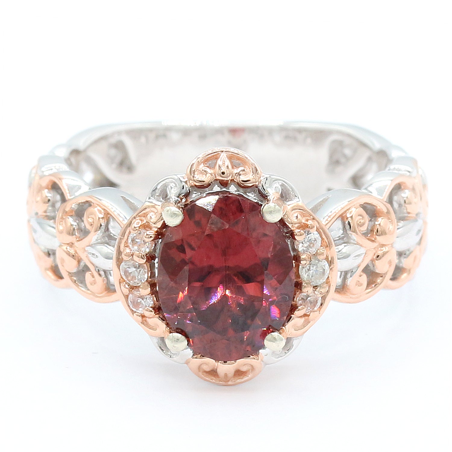 Gems en Vogue 4.10ctw Red Zircon & White Zircon Ring