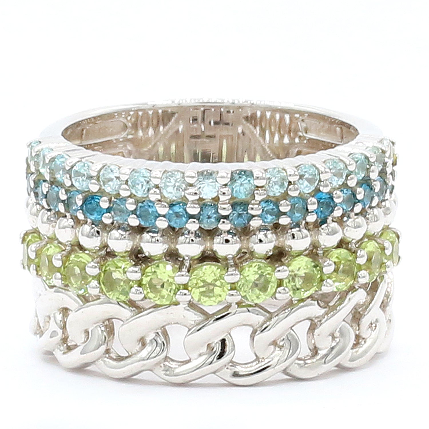 Hall of Jewels 1.81ctw Blue Zircon, Topaz & Peridot Wide Band Ring