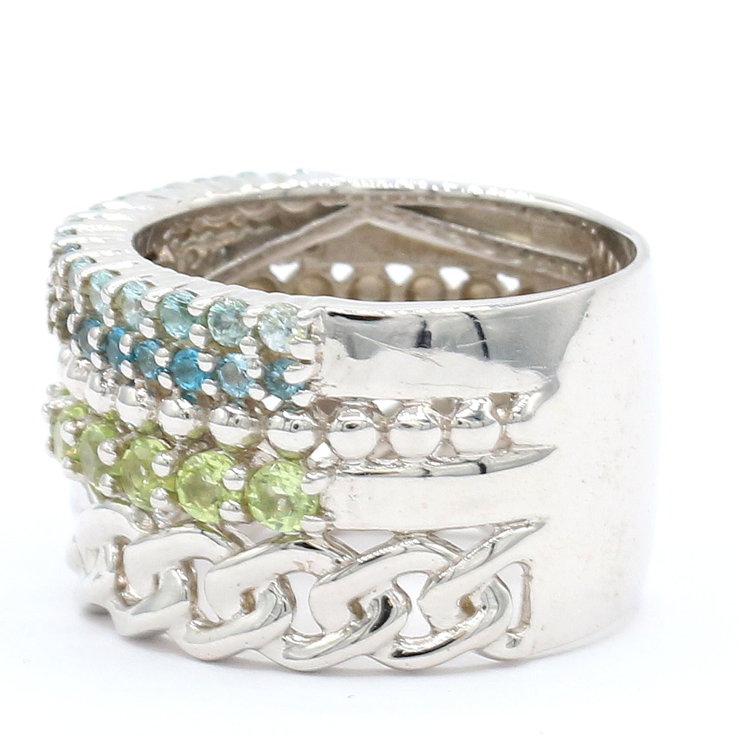 Hall of Jewels 1.81ctw Blue Zircon, Topaz & Peridot Wide Band Ring