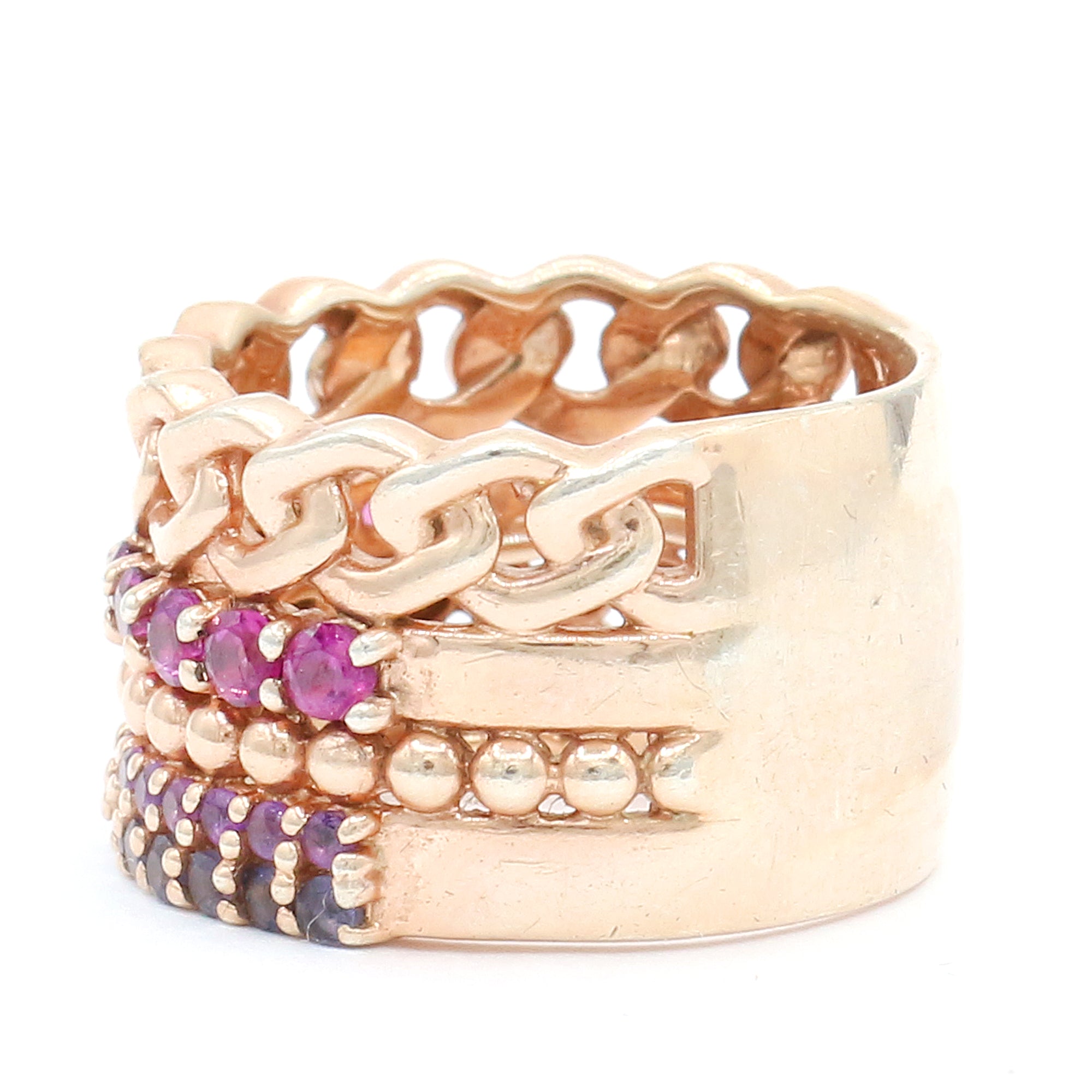 Hall of Jewels 1.54ctw Iolite, Amethyst & Rhodolite Shades of Purple Wide Band Ring