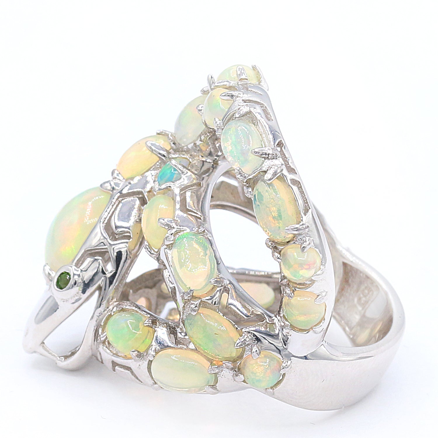 Gems en Vogue 4.11ctw Ethiopian Opal & Chrome Diopside Snake Ring