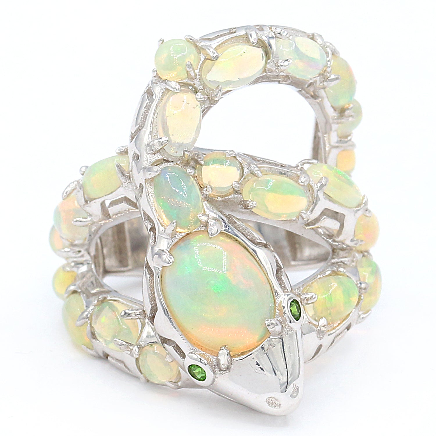 Gems en Vogue 4.11ctw Ethiopian Opal & Chrome Diopside Snake Ring