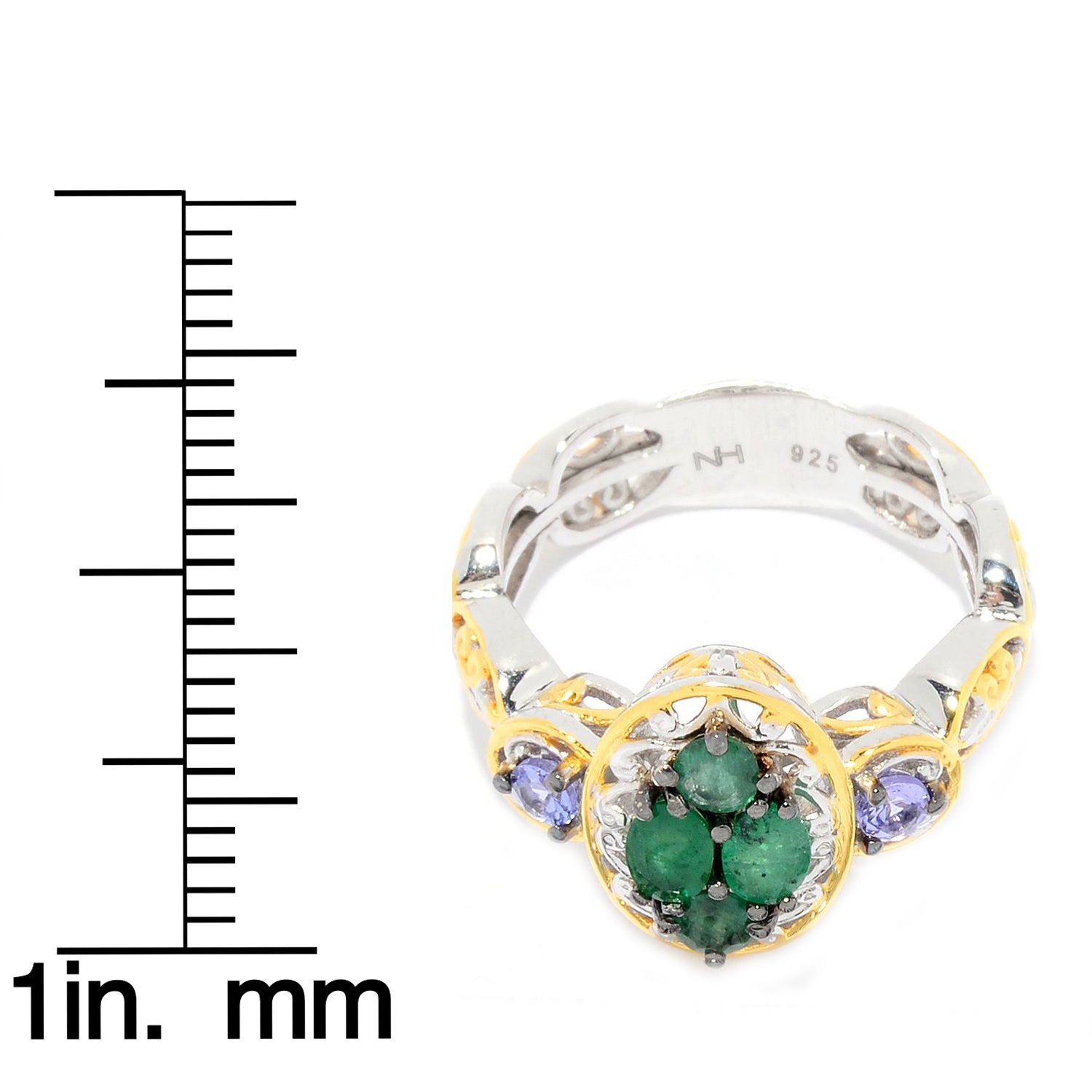 Gems en Vogue 0.62ctw Zambian Emerald & Tanzanite Cluster Ring