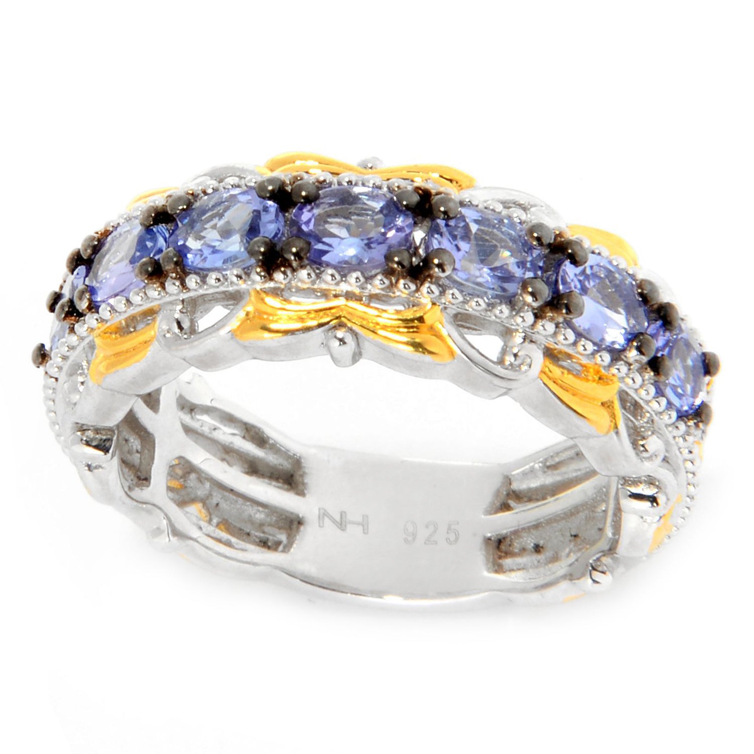 Gems en Vogue 4.20ctw Tanzanite 3-Row Wide Band Ring