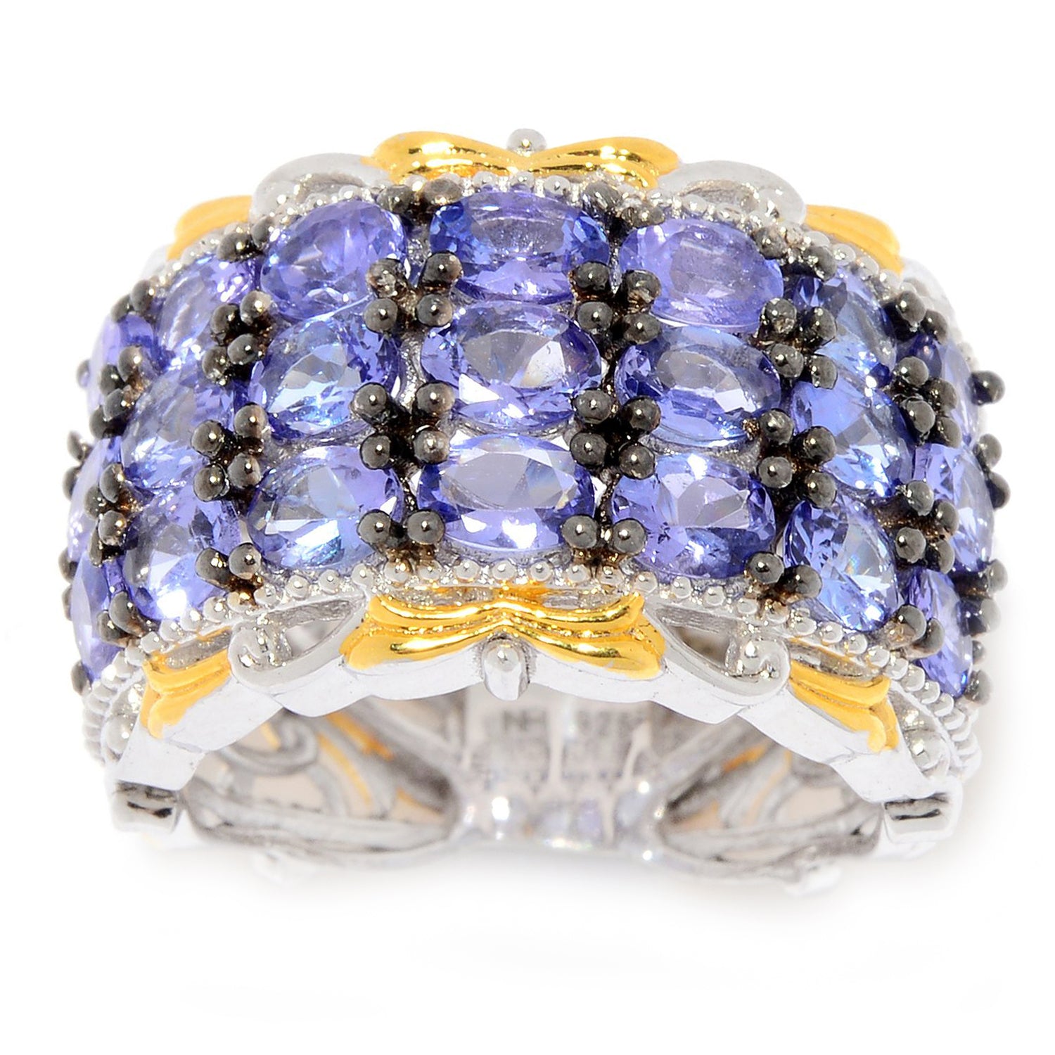 Gems en Vogue 24K Palladium Silver 4.20ctw Tanzanite Three Row Band Ring
