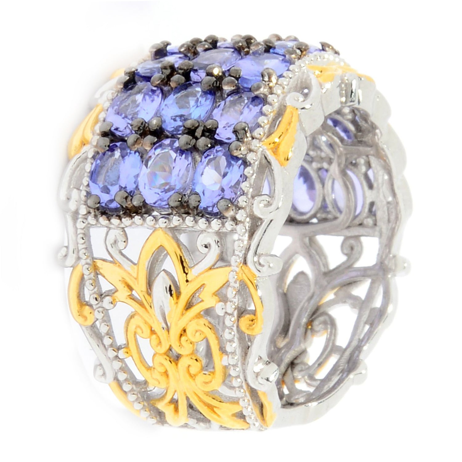Gems en Vogue 24K Palladium Silver 4.20ctw Tanzanite Three Row Band Ring