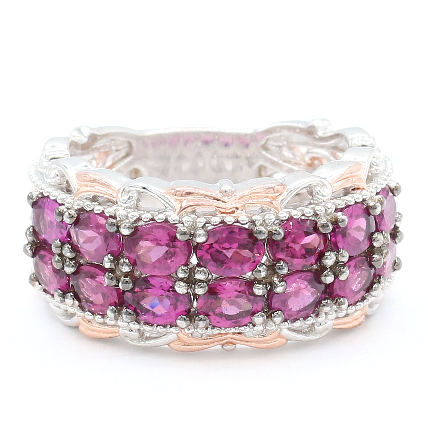 Gems en Vogue 2.94ctw Color Change Purple Garnet Double Row Band Ring