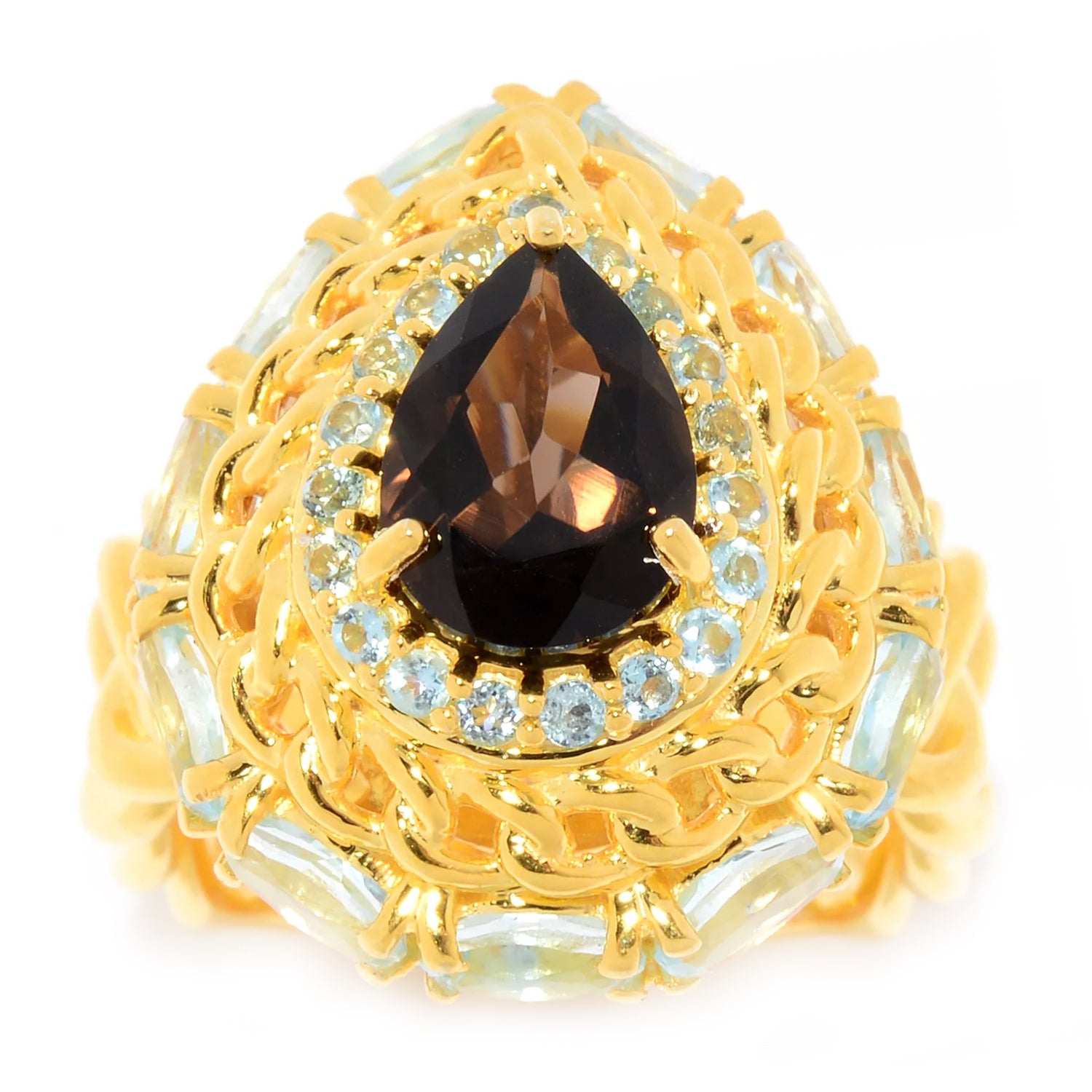 Hall of Jewels 4.77ctw Smoky Quartz & Blue Topaz Halo Ring