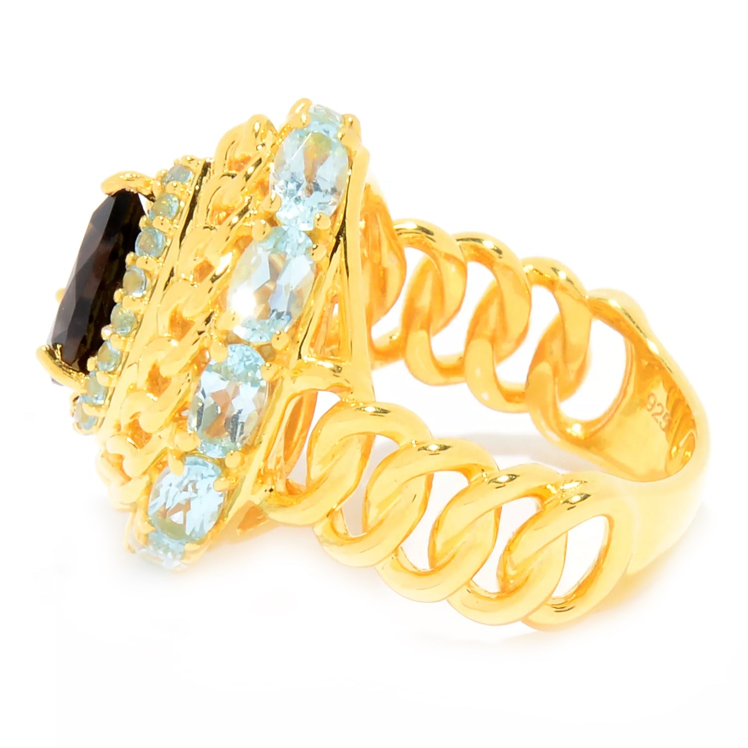 Hall of Jewels 4.77ctw Smoky Quartz & Blue Topaz Halo Ring