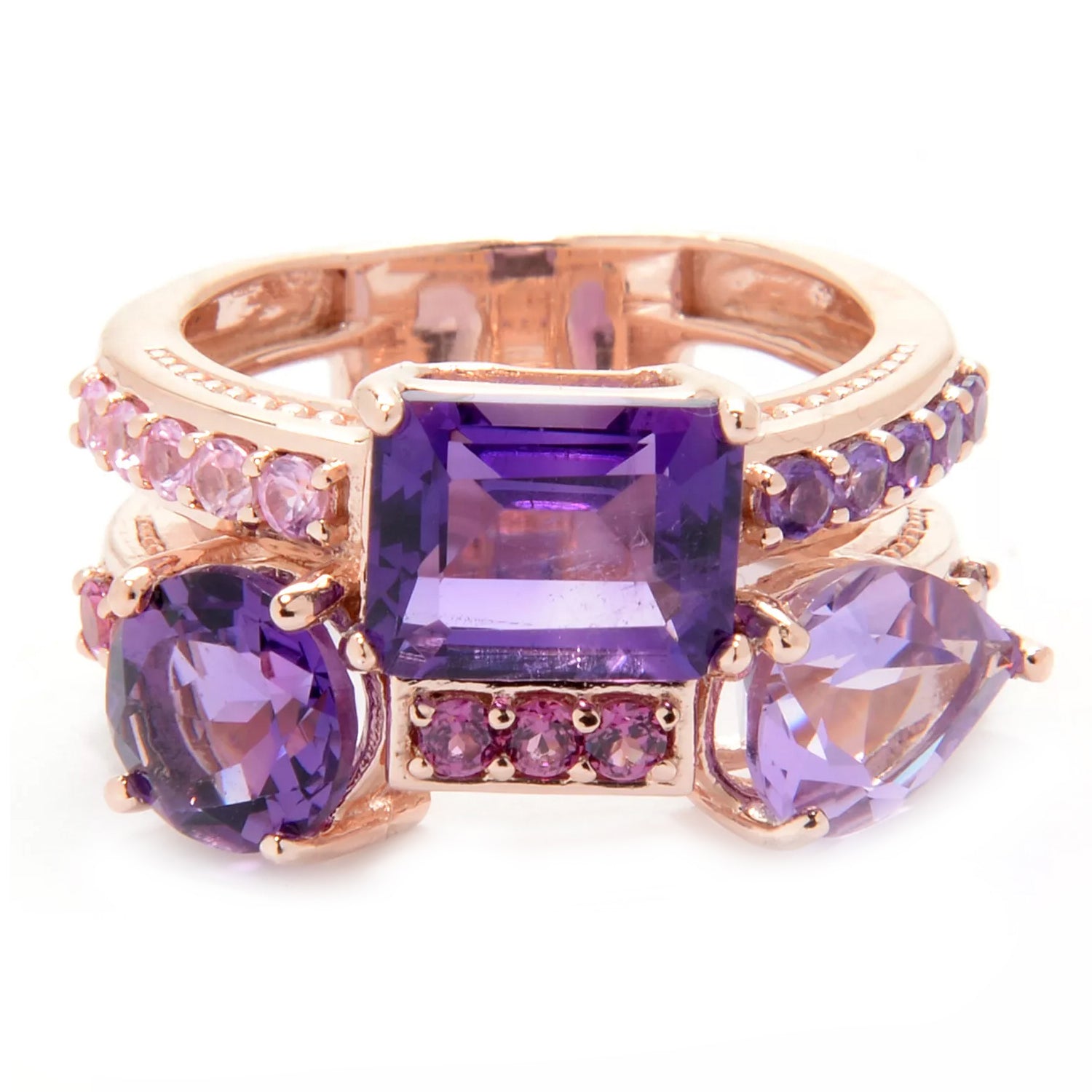 Hall of Jewels 5.24ctw Amethyst & Multi Gemstones Shades of Purple Ring