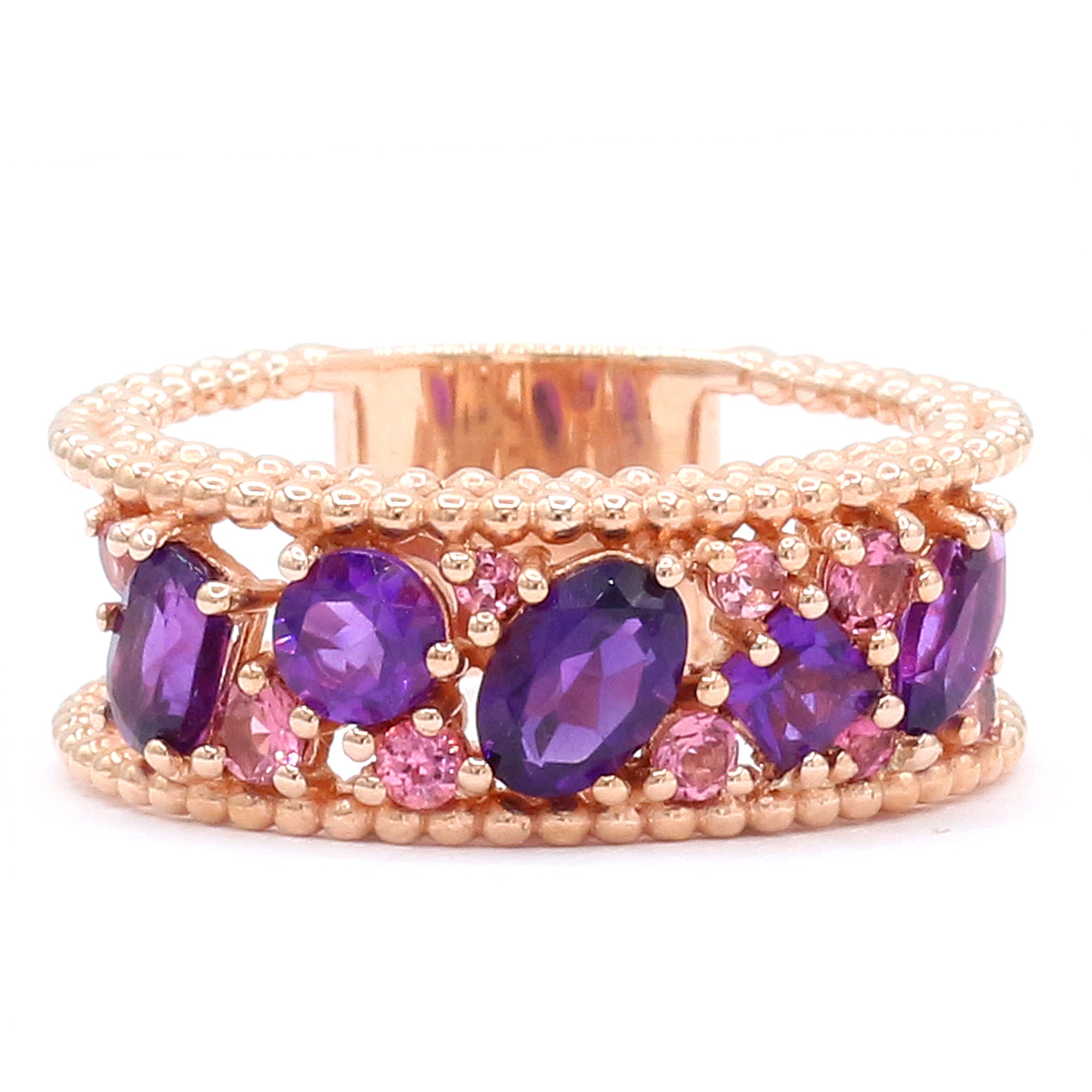 Hall of Jewels 1.96ctw African Amethyst & Pink Tourmaline Band Ring