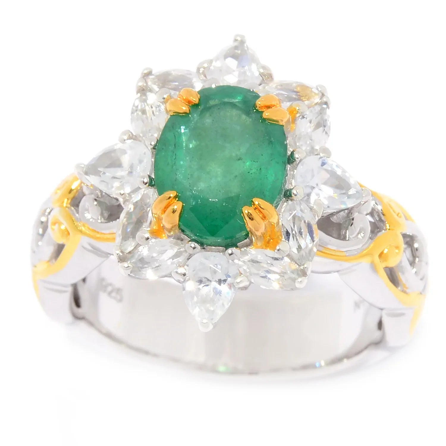 Gems en Vogue 3.69ctw Oval Cut Emerald & White Zircon Halo Ring