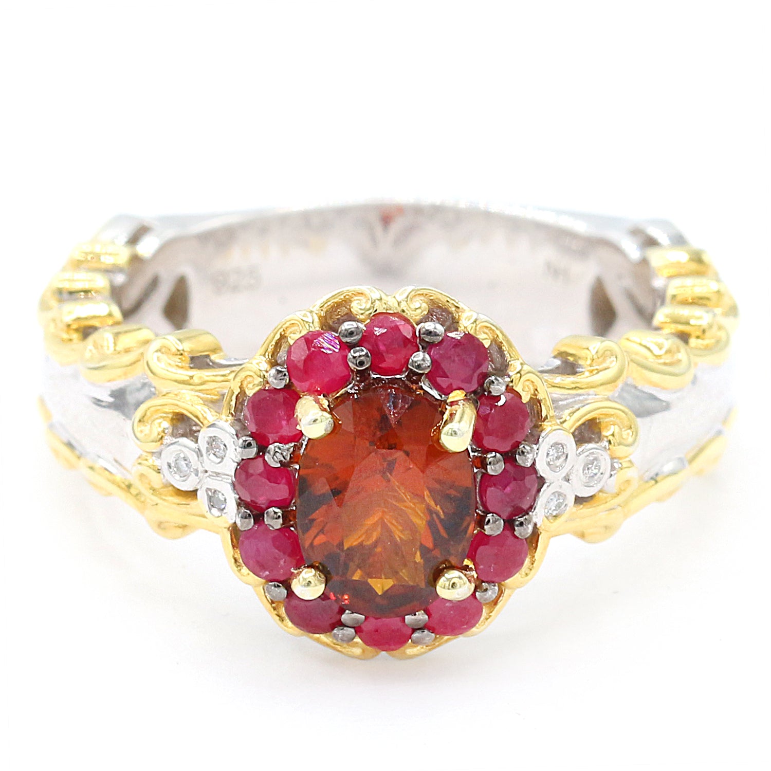 Gems en Vogue 1.82ctw Madeira Citrine, Ruby & Diamond Halo Ring