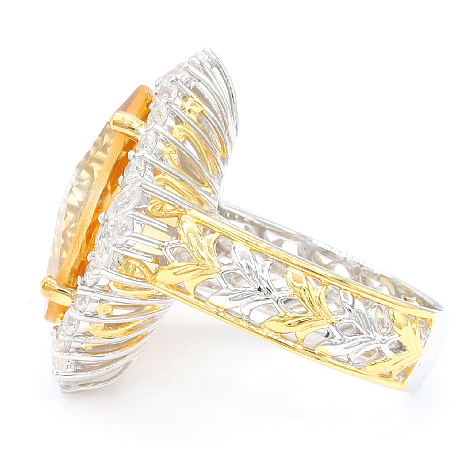 Gems en Vogue 12.89ctw Golden Citrine & White Zircon Ring