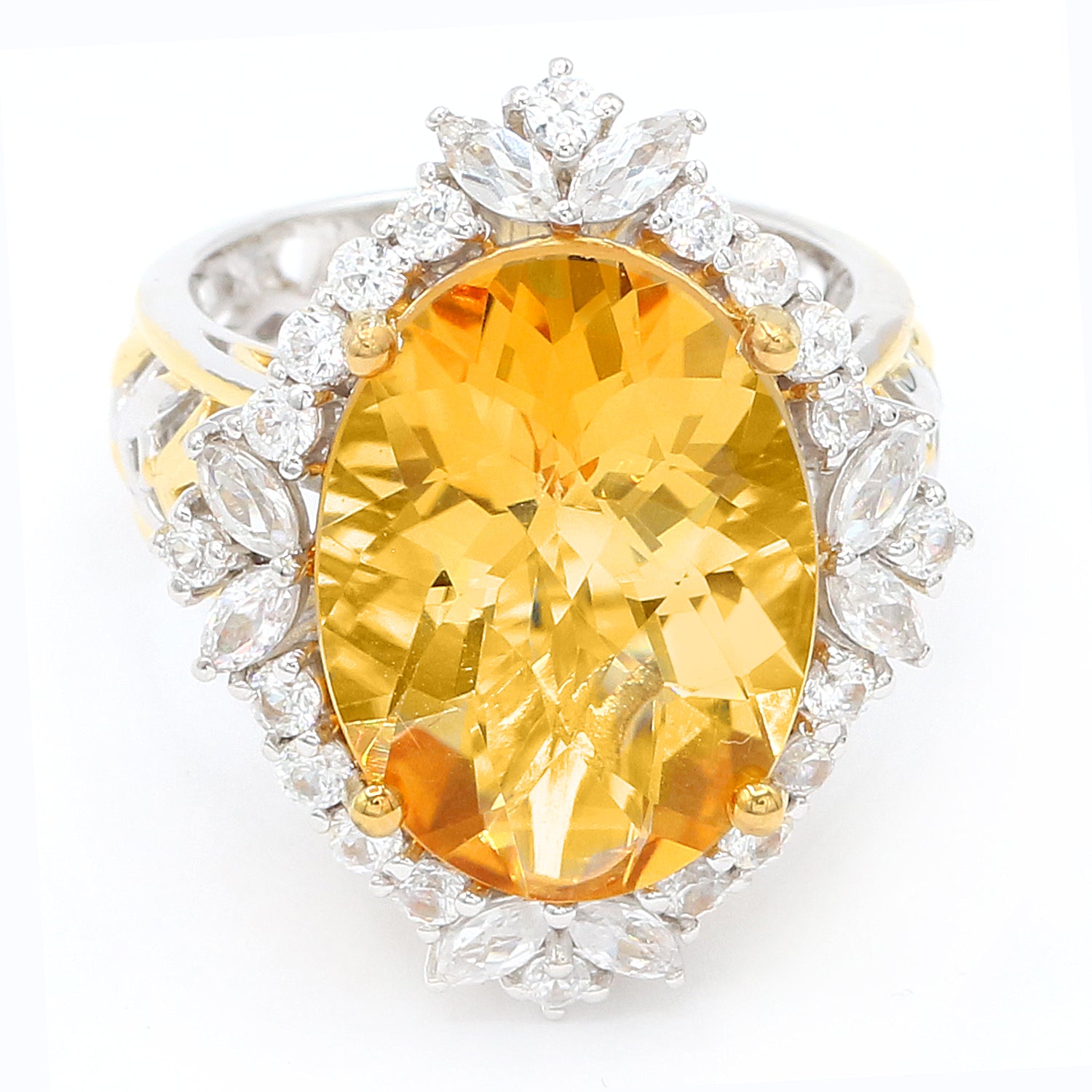 Gems en Vogue 12.89ctw Golden Citrine & White Zircon Ring