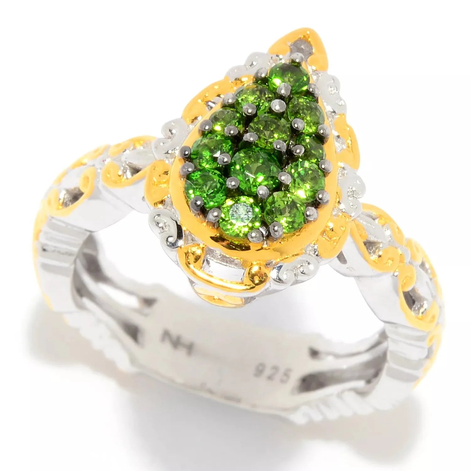 Gems en Vogue 0.47ctw Chrome Diopside Pear Shaped Cluster Ring