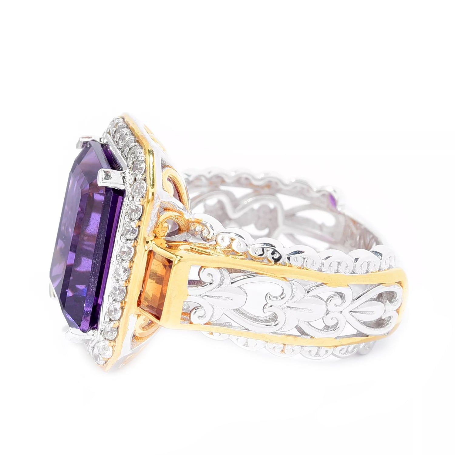 Gems en Vogue 8.42ctw African Amethyst, Madeira Citrine & White Zircon Ring