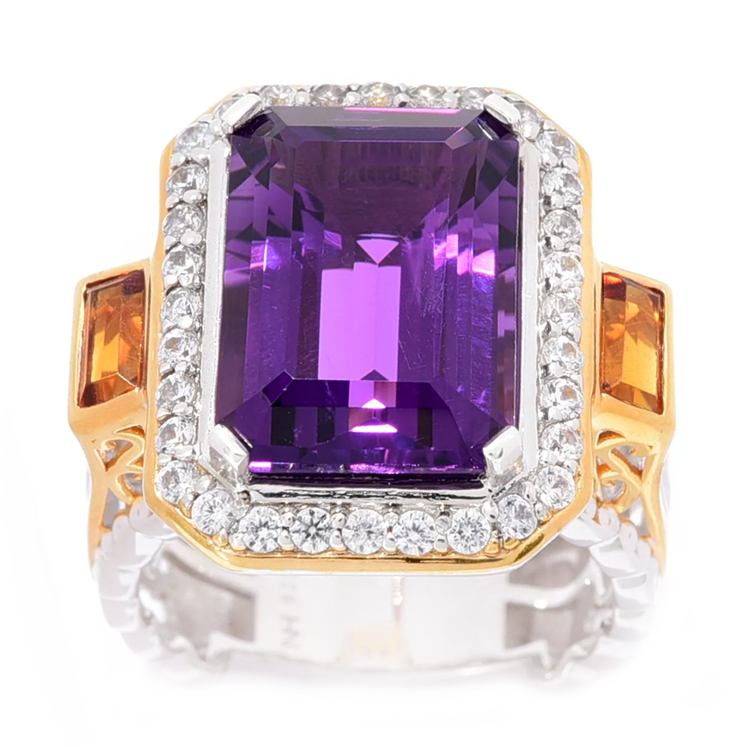 Gems en Vogue 8.42ctw African Amethyst, Madeira Citrine & White Zircon Ring