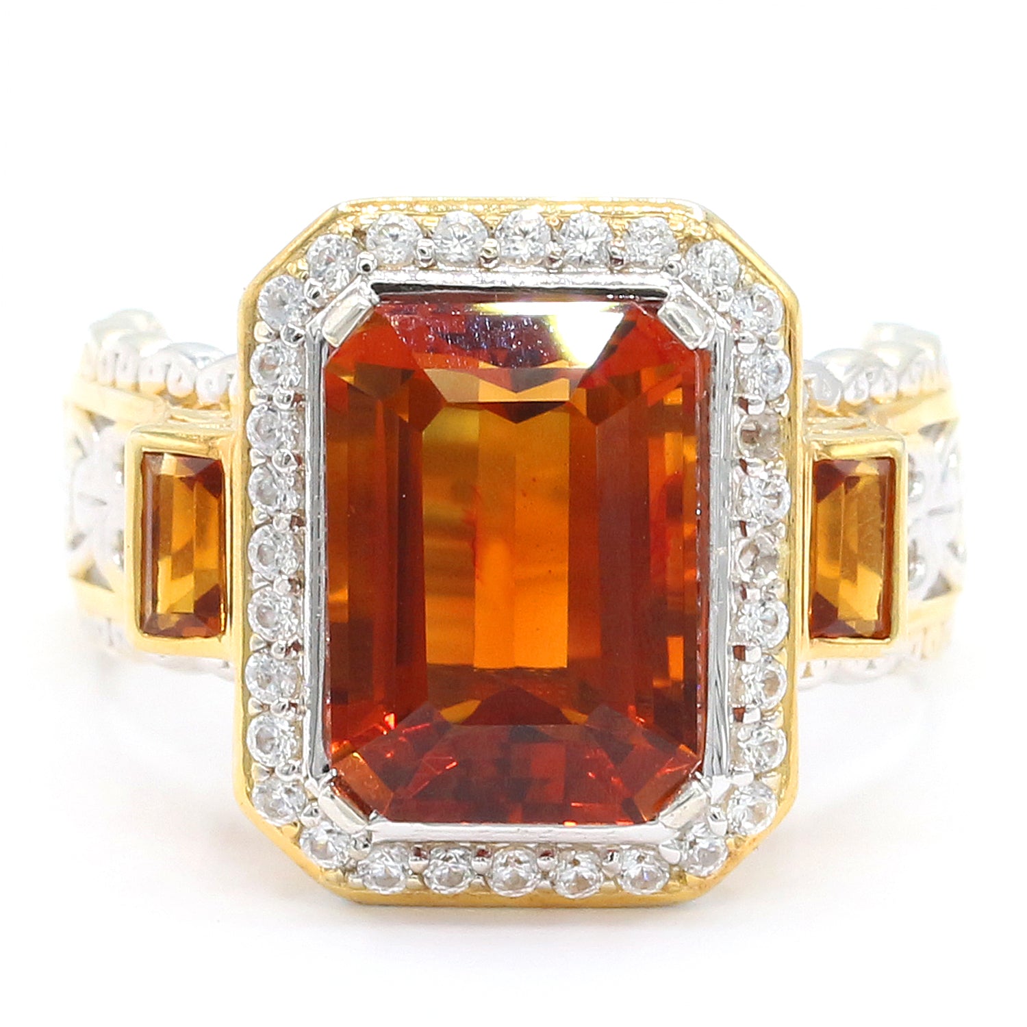 Gems en Vogue 7.65ctw Red Madeira Citrine & White Zircon Ring