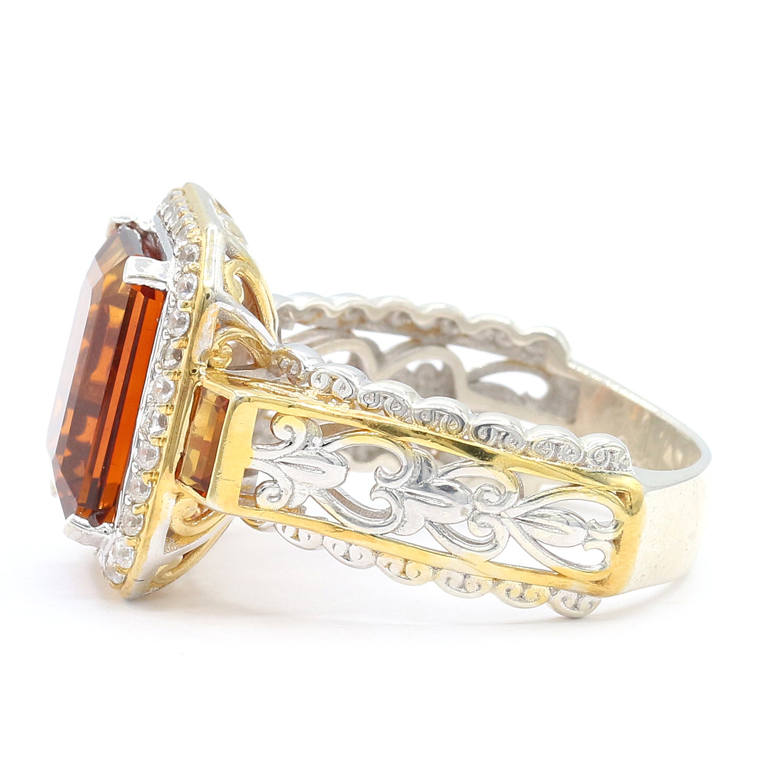 Gems en Vogue 7.65ctw Red Madeira Citrine & White Zircon Ring