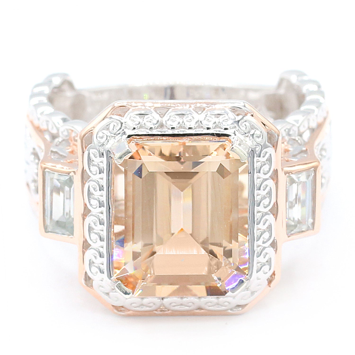 Limited Edition Gems en Vogue 5.76ctw Peach Morganite & White Zircon Ring