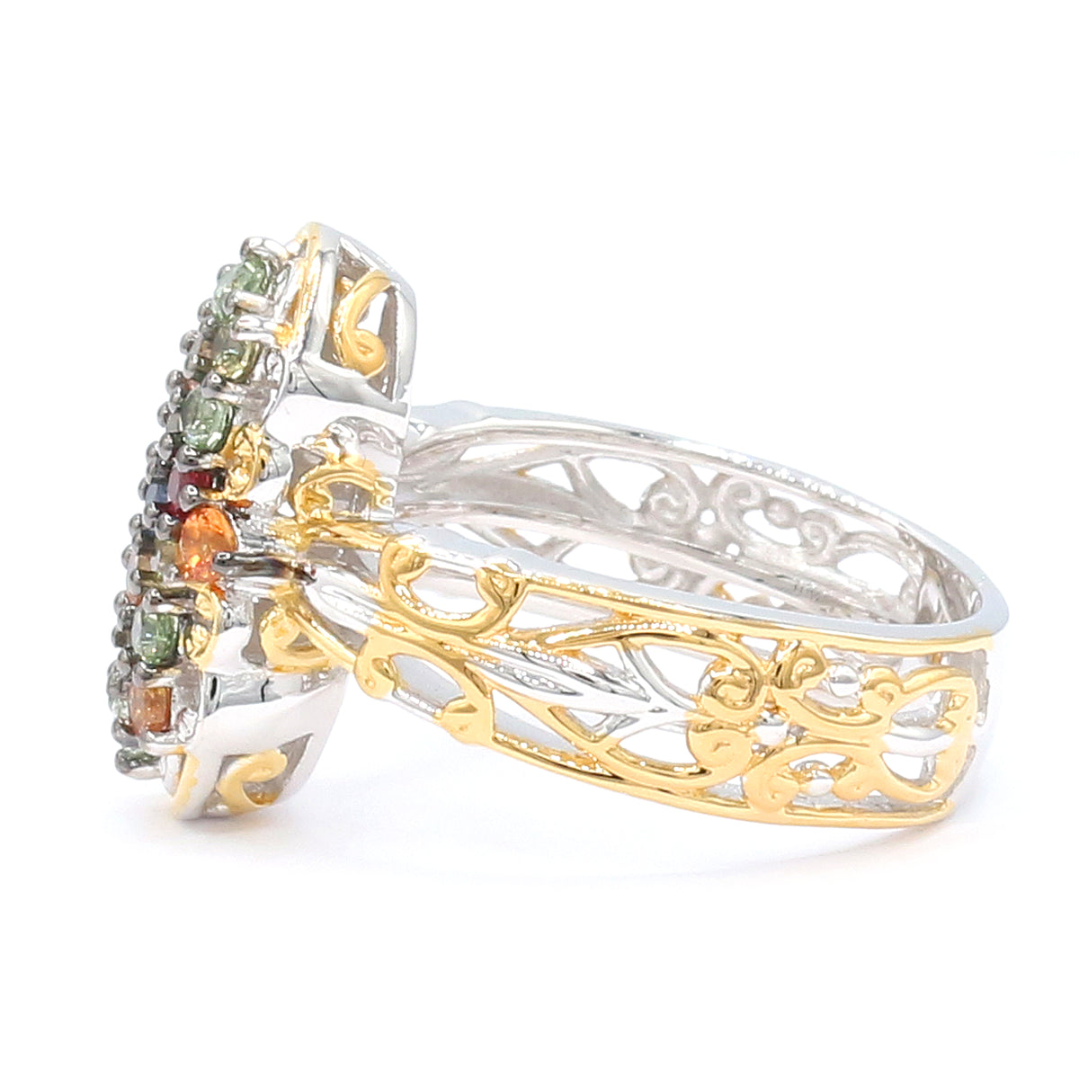 Gems en Vogue 24K Palladium Silver 0.88ctw Multi Sapphire Cluster Ring