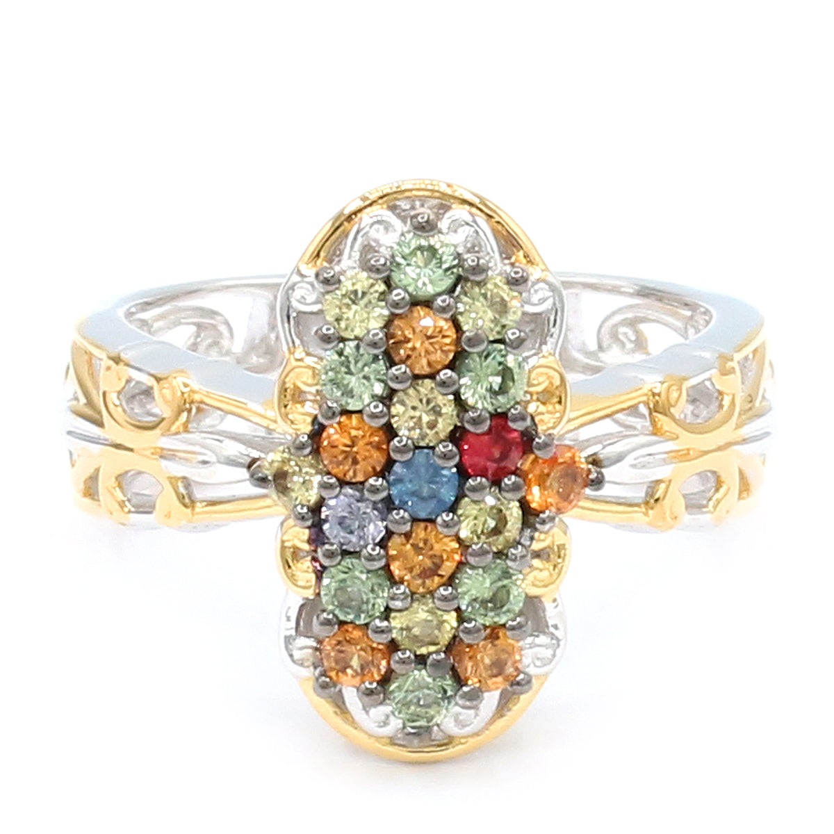 Gems en Vogue 24K Palladium Silver 0.88ctw Multi Sapphire Cluster Ring