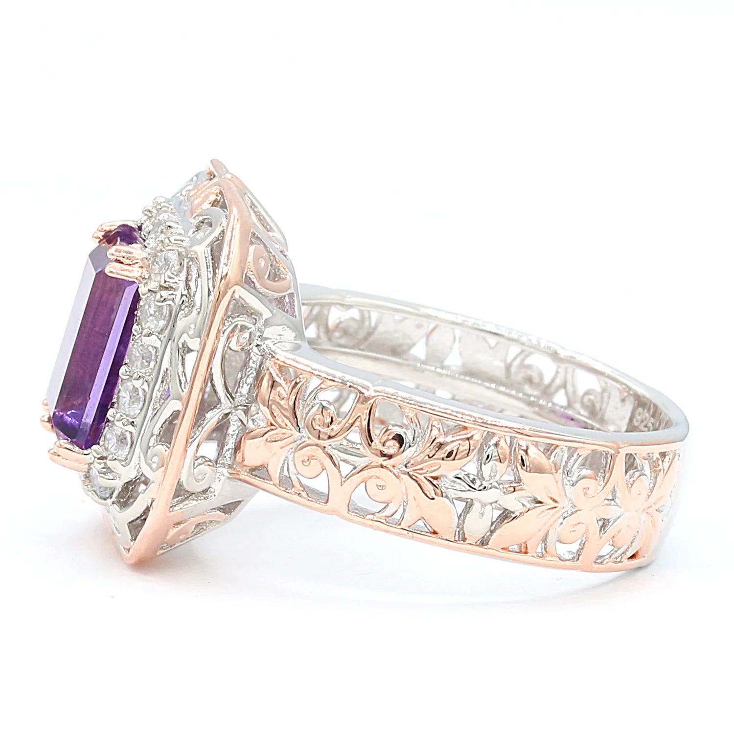 Gems en Vogue 2.74ctw Brazilian Amethyst & White Zircon Octagon Halo Ring