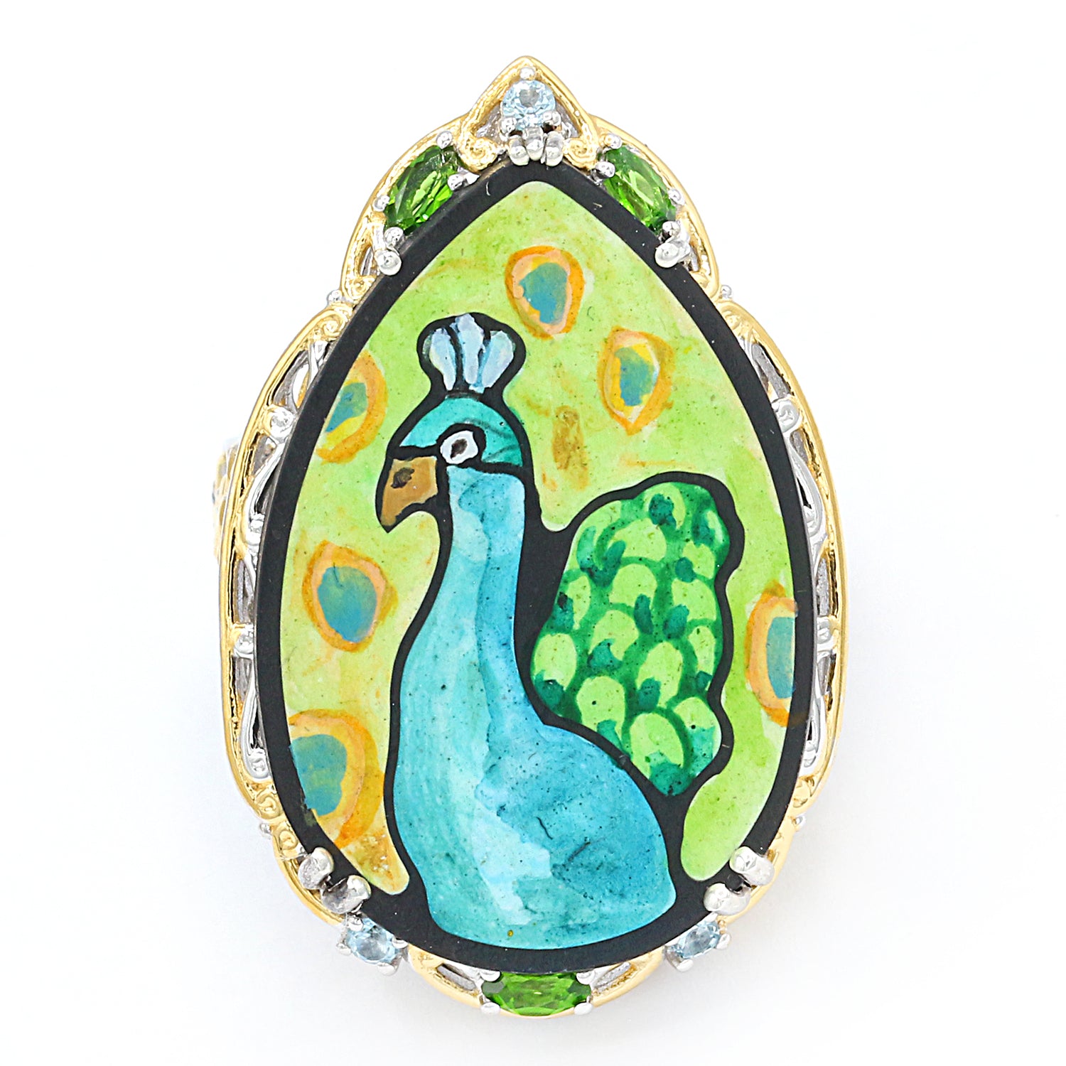 Gems en Vogue Italian Intarsia Mosaic & Gemstones Peacock Ring