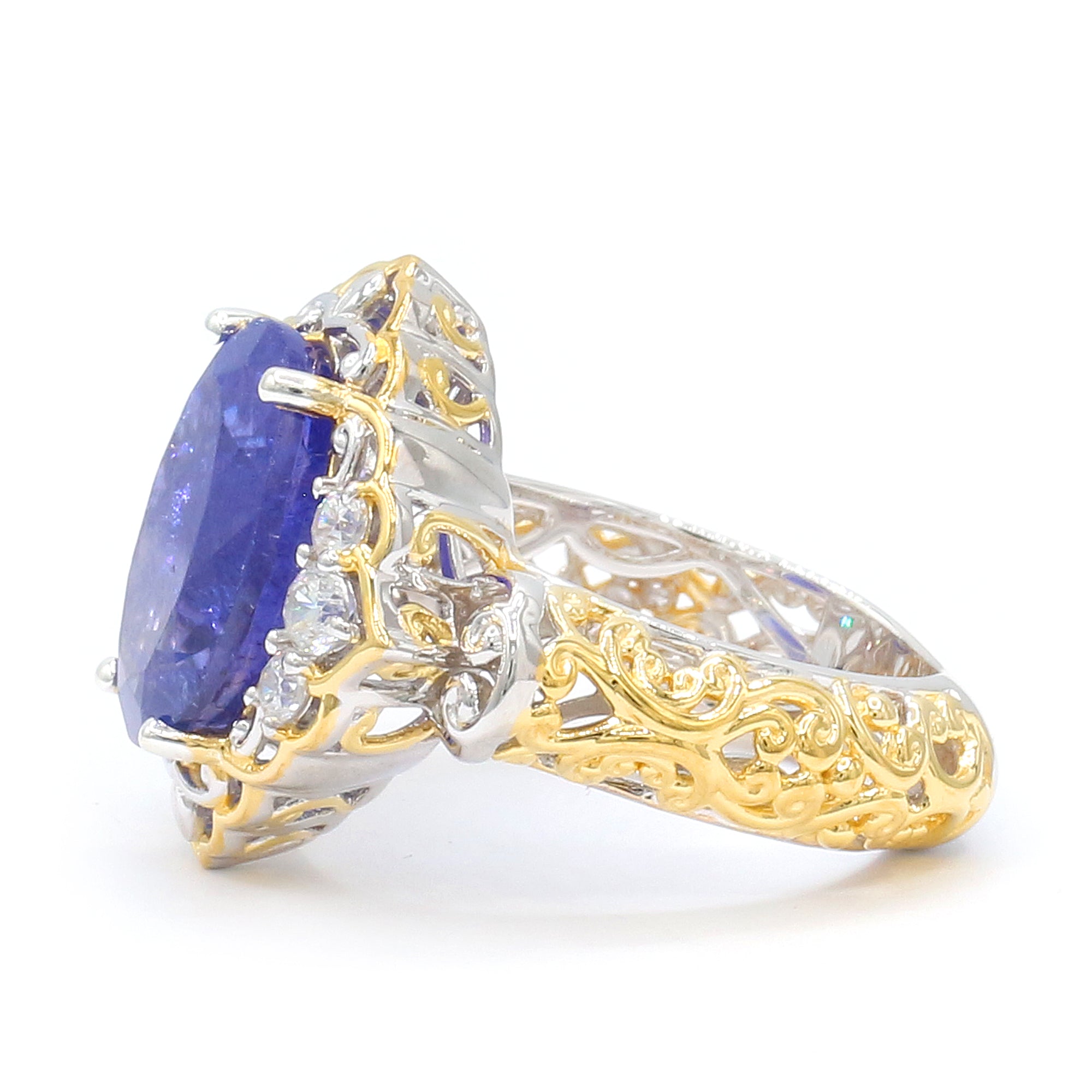 Couture Gems One-of-a-Kind 24K Palladium Silver 9.10ctw Tanzanite & White Zircon Ring