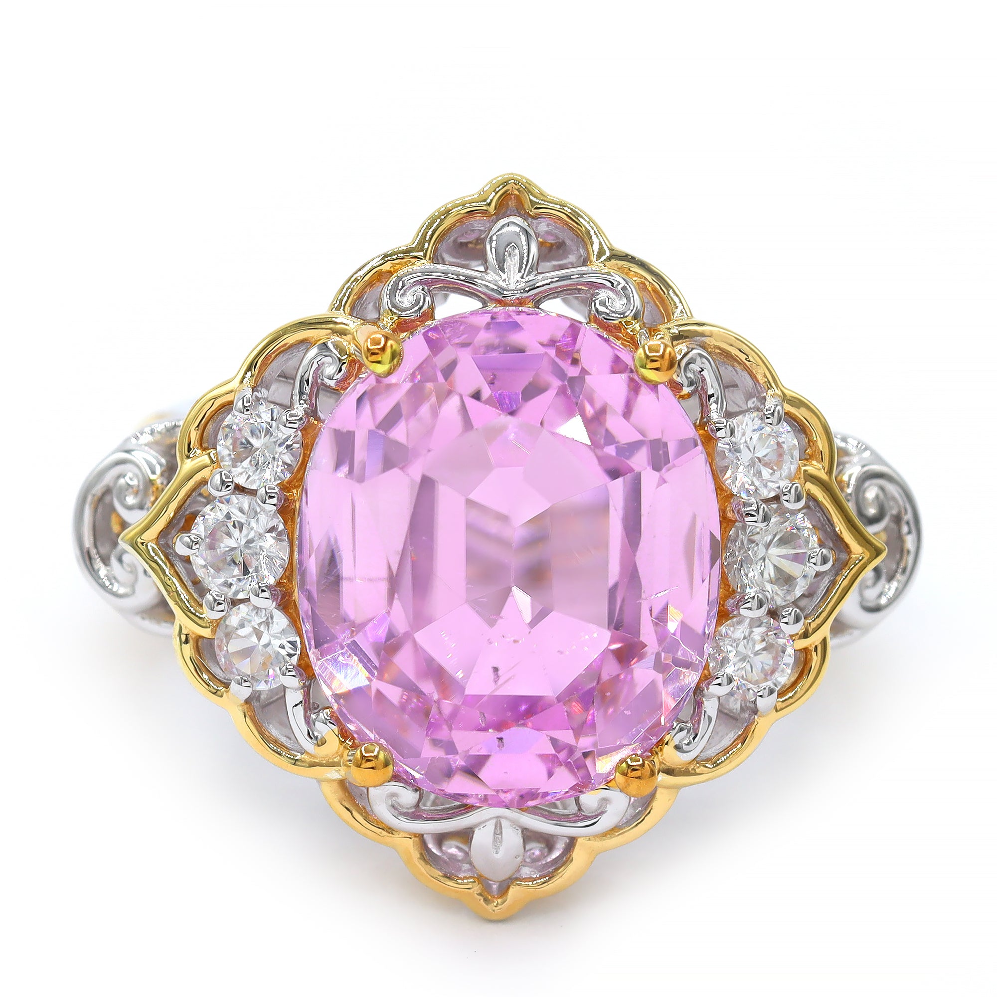 Gems en Vogue One-of-a-Kind 24K Palladium Silver 11.11ctw Pink Kunzite & White Zircon Ring