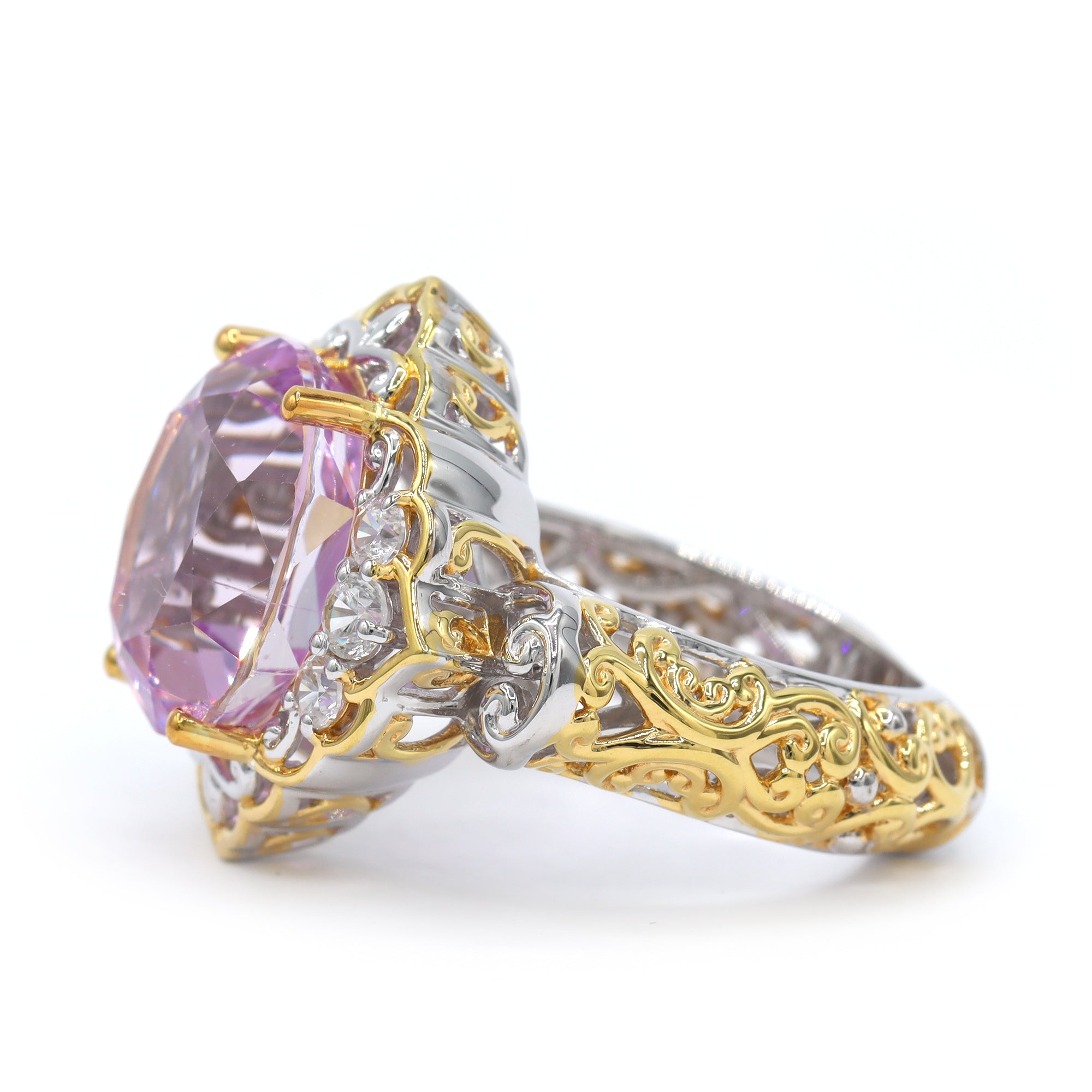 Gems en Vogue One-of-a-Kind 24K Palladium Silver 11.11ctw Pink Kunzite & White Zircon Ring