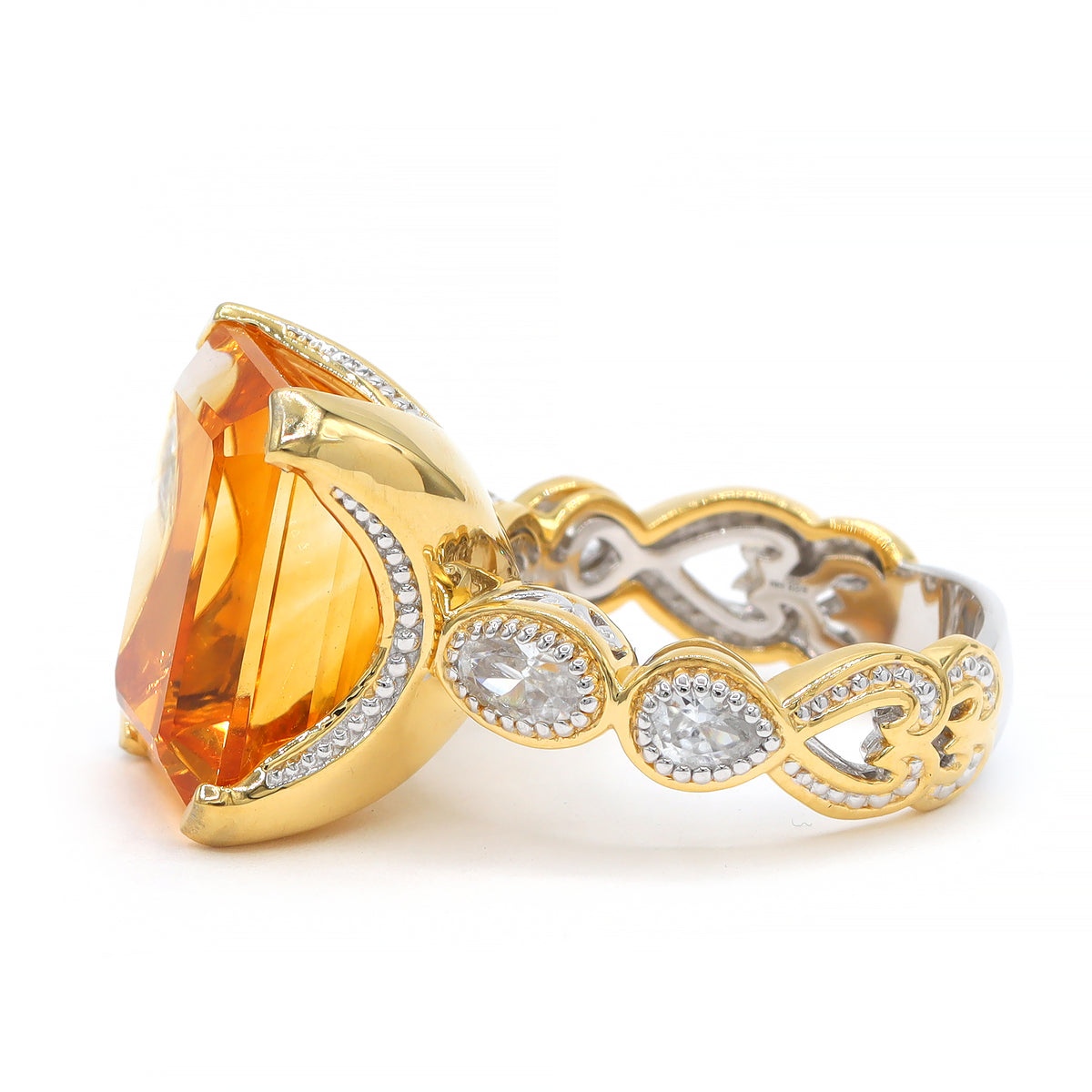 Gems en Vogue 24K Palladium Silver 13.40ctw Fire Citrine & White Zircon Ring