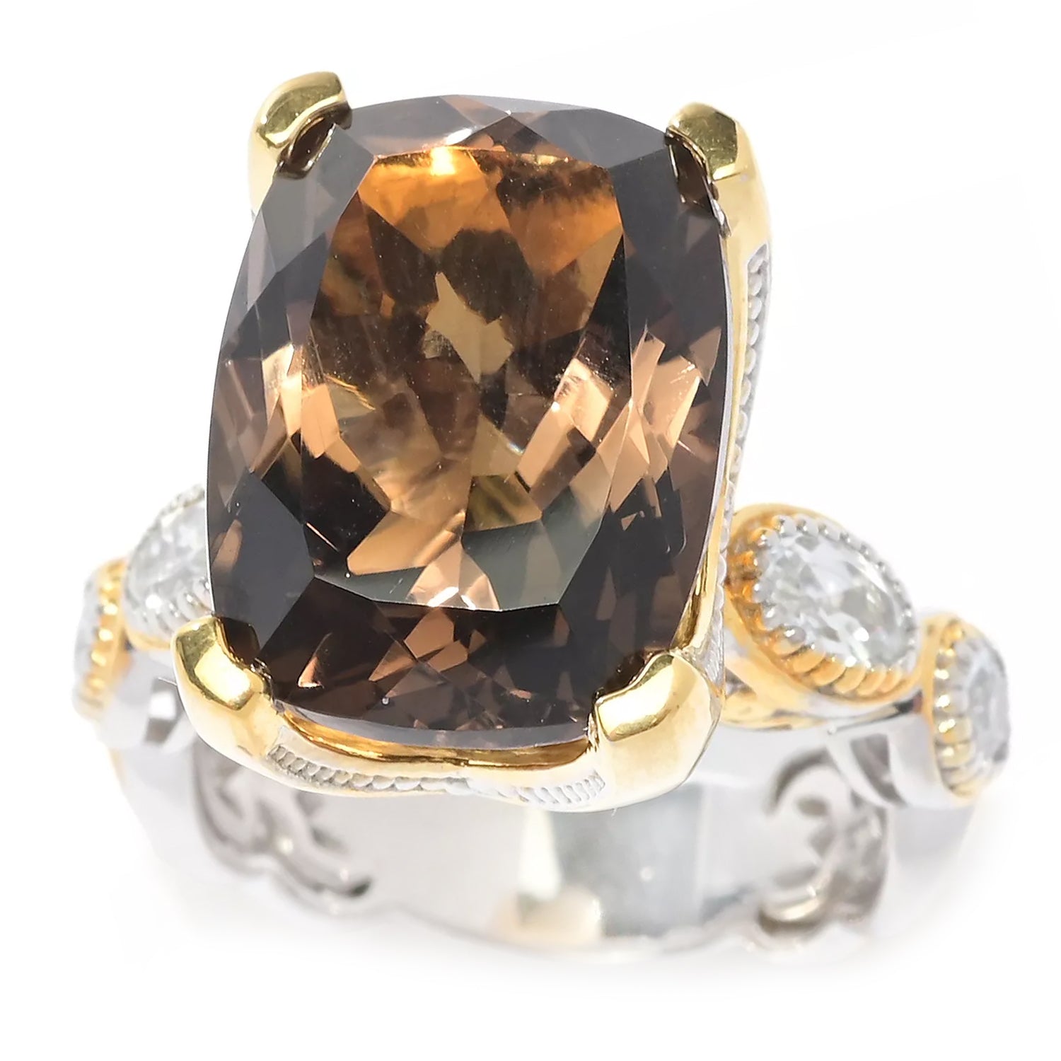 Gems en Vogue 9.40ctw Smoky Quartz & White Zircon Ring