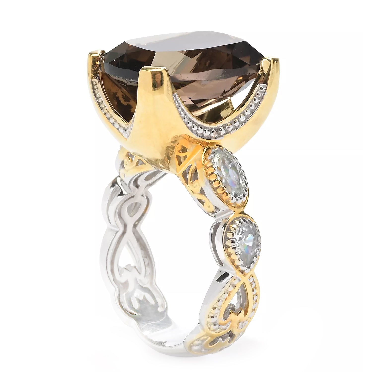 Gems en Vogue 9.40ctw Smoky Quartz & White Zircon Ring