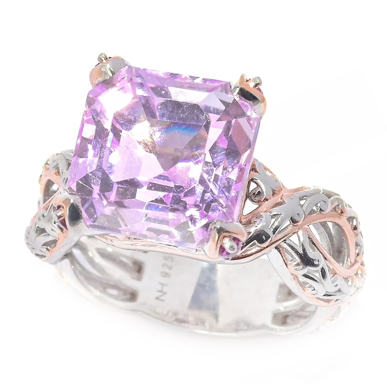 Gems en Vogue 6.16ctw Octagon Shape Kunzite & Rhodolite Garnet Ring