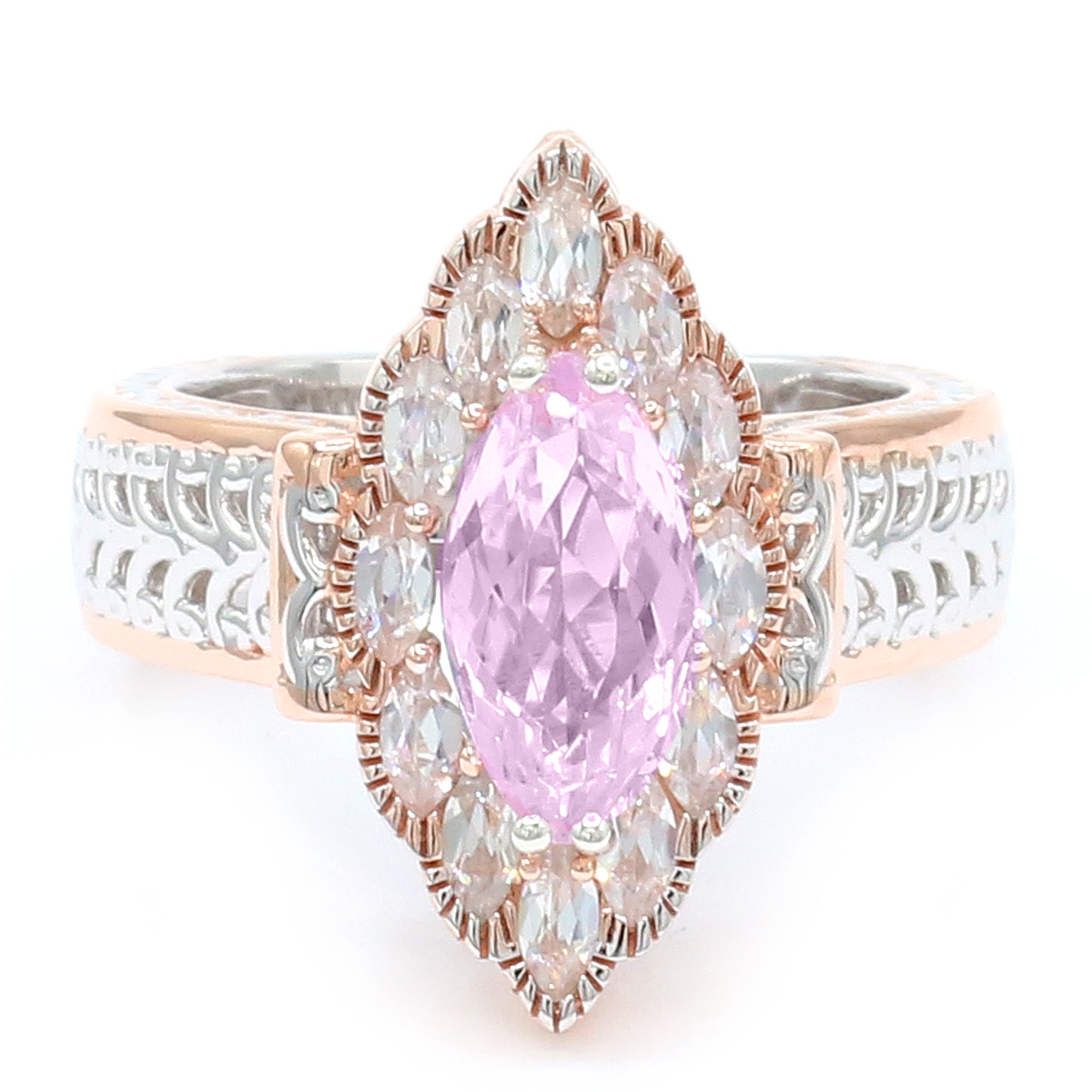 Gems en Vogue One-of-a-Kind 18K Palladium Silver 3.78ctw Pastel Kunzite & White Zircon Marquise Ring
