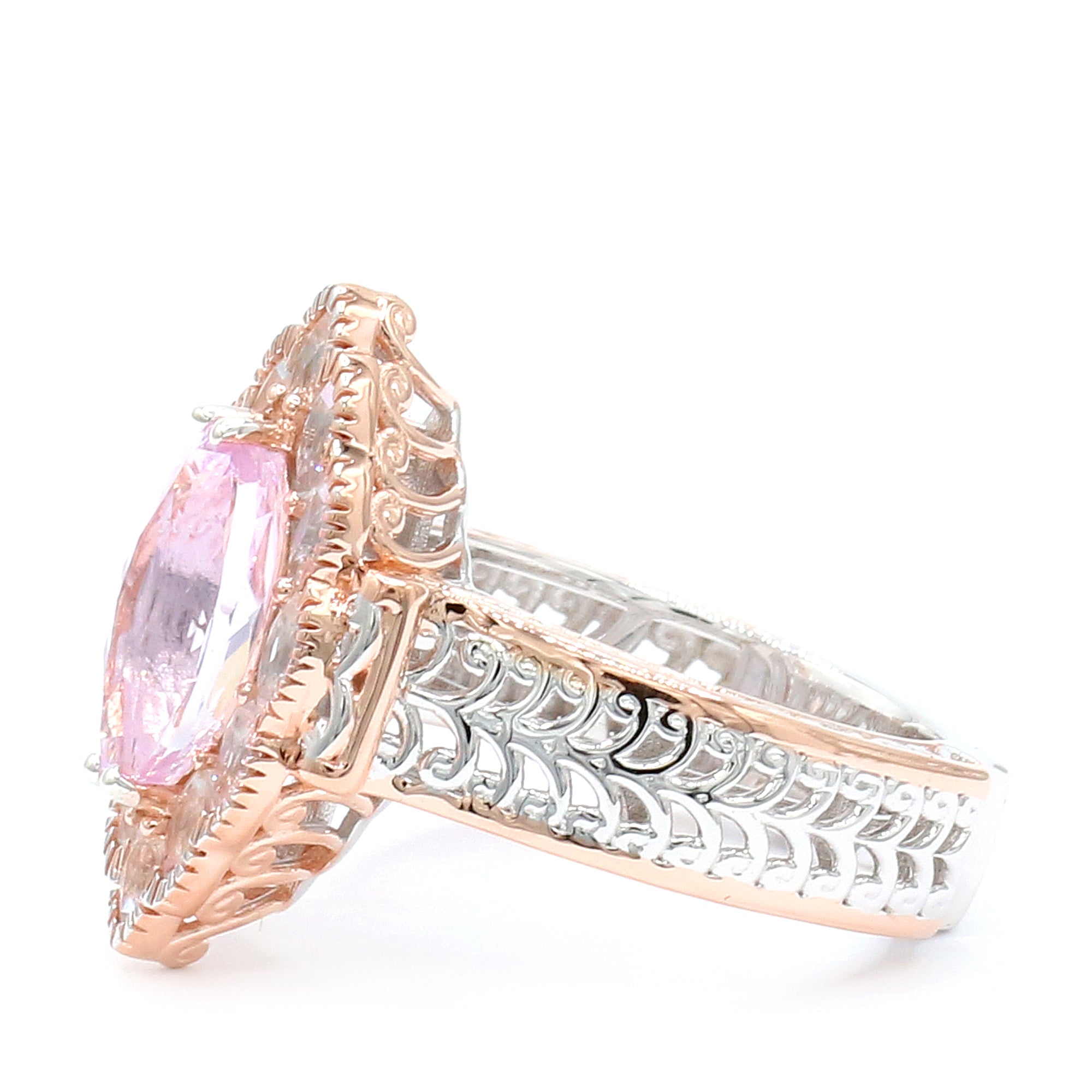 Gems en Vogue One-of-a-Kind 18K Palladium Silver 3.78ctw Pastel Kunzite & White Zircon Marquise Ring