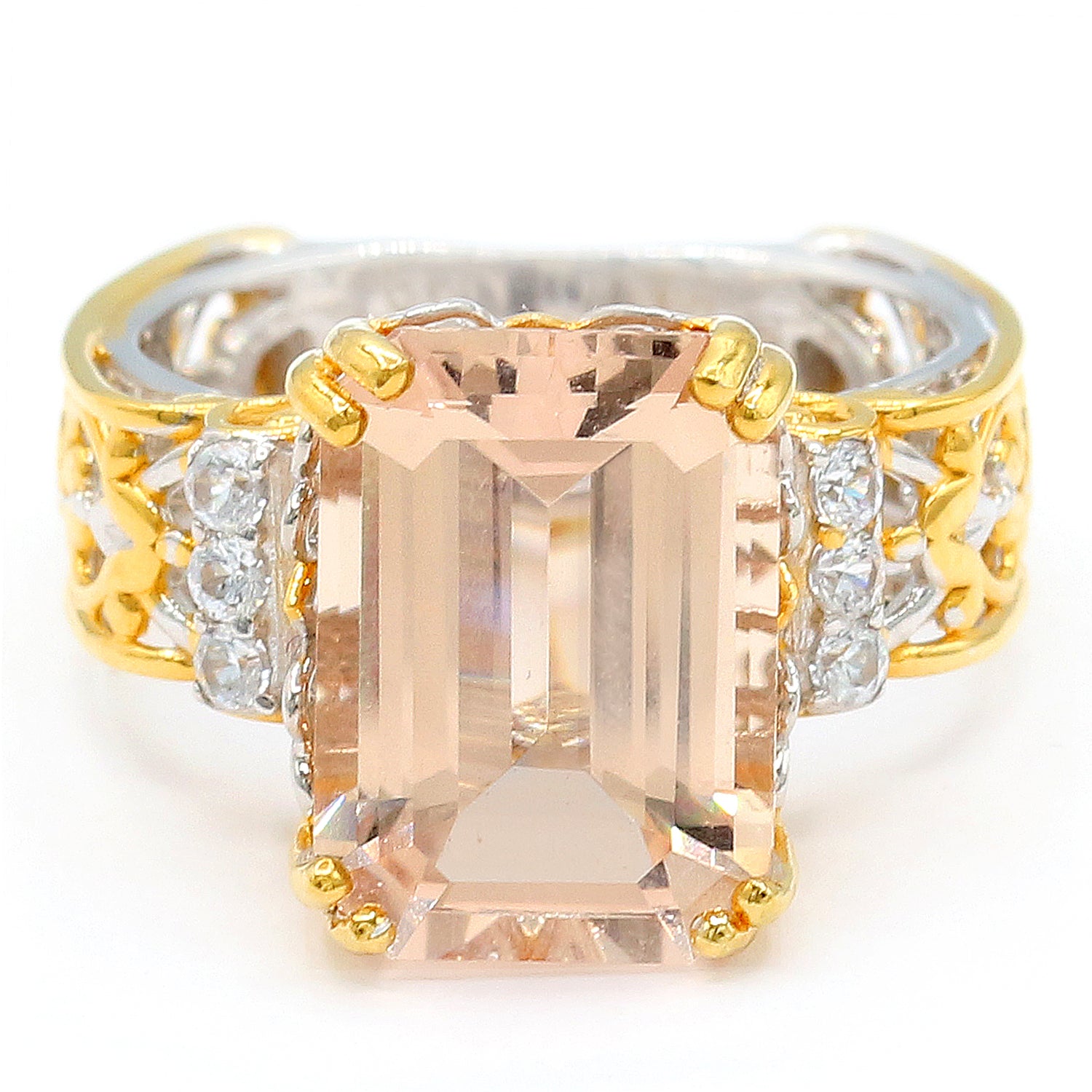 Limited Edition Gems en Vogue 6.61ctw Peach Morganite & White Zircon Ring