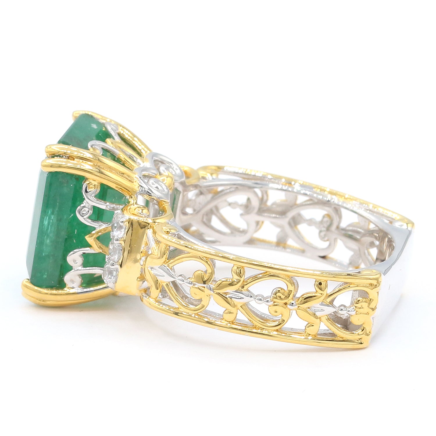 Gems en Vogue Luxe Collection, 9.41ctw Emerald & White Zircon Ring