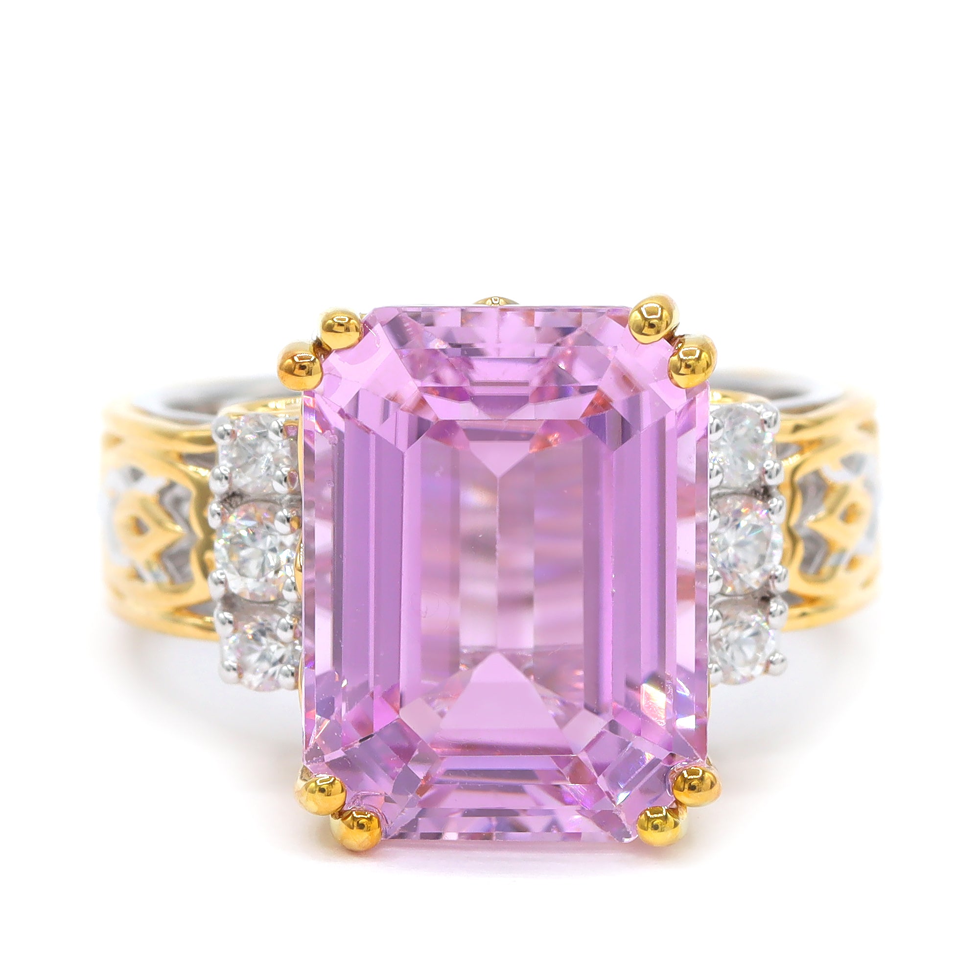 Gems en Vogue One-of-a-Kind 24K Palladium Silver 12.65ctw Pink Kunzite & White Zircon Ring
