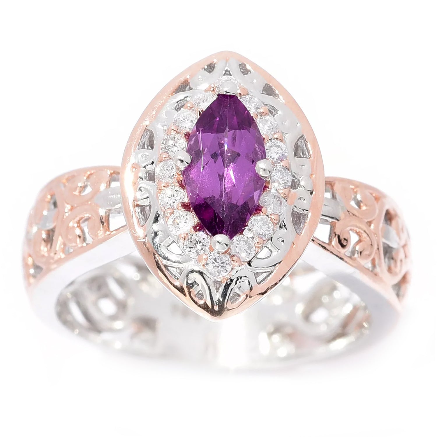 Gems en Vogue 0.83ctw Color Change Purple Garnet & Diamond Cocktail Ring