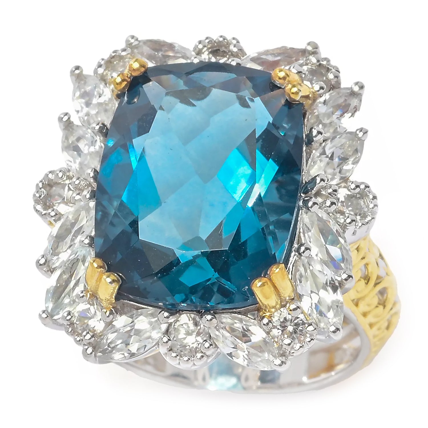 Gems en Vogue 13.00ctw Teal Fluorite & White Zircon Ring